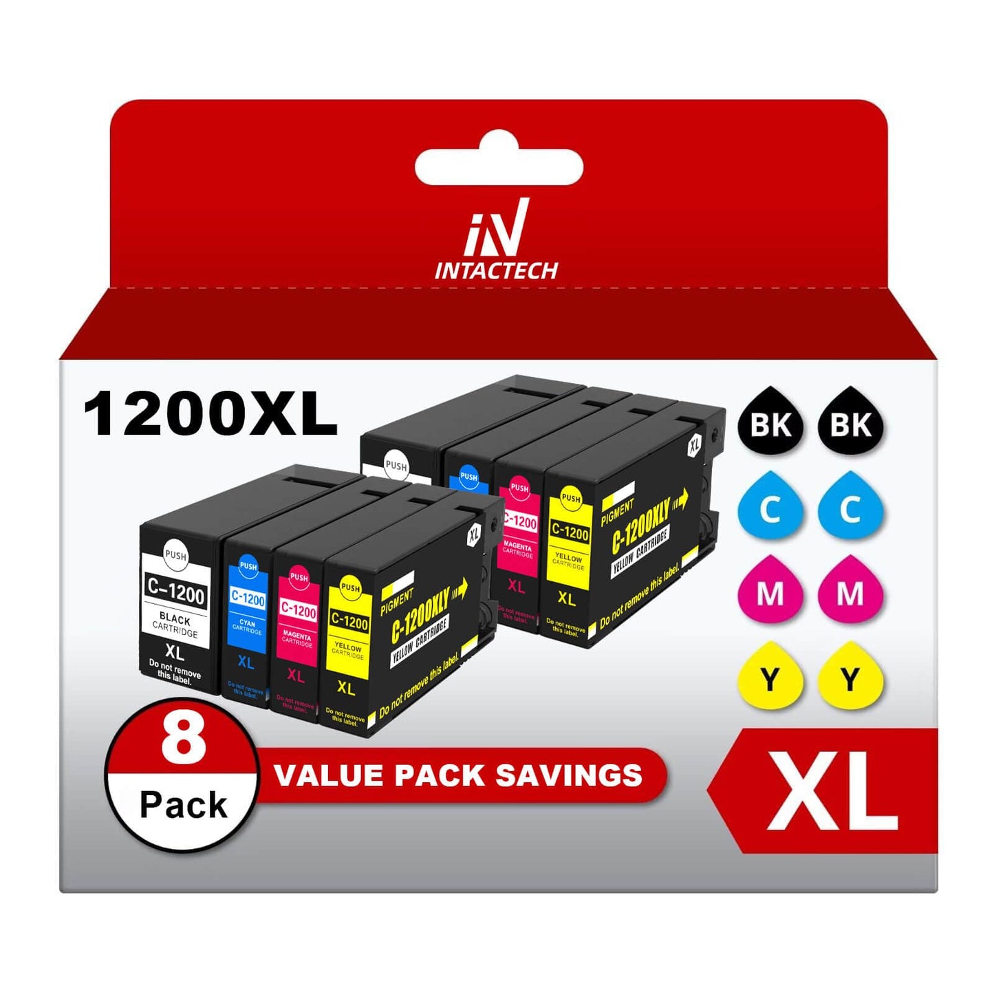PGI-1200XL Ink Cartridges Replacement for Canon Maxify MB2720 MB2320 MB2120 MB2020 MB2350 MB2050 Printer, Compatible PGI 1200XL High Yield Pigment Ink 8-Pack (2 Black 2 Cyan 2 Magenta 2 Yellow)