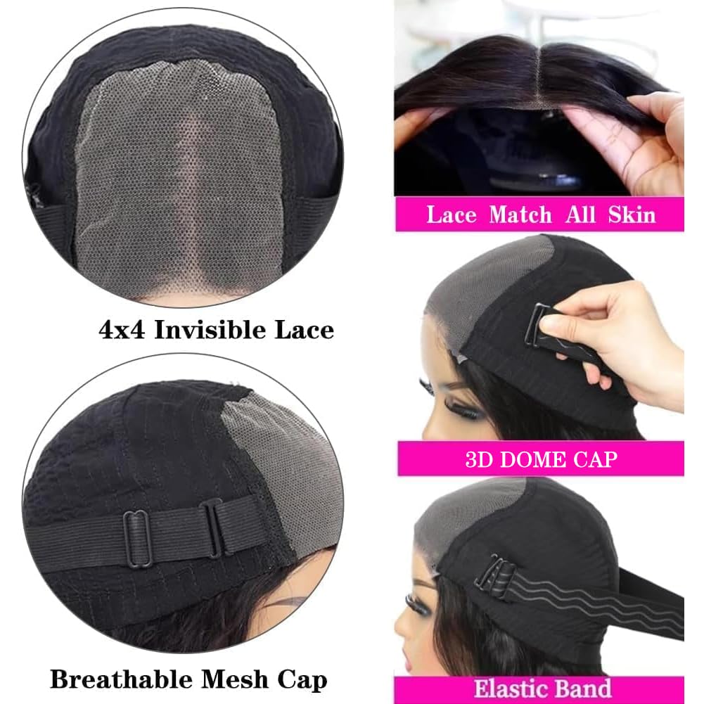 Wigs for Women Human Hair Pre Plucked Deep Wave 4x4 Lace Closure Wigs 12 Inch Deep Curly Bob Wig Human Hair Wigs with Baby Hair Wear and Go Glueless Wigs for Black Women Natural Black