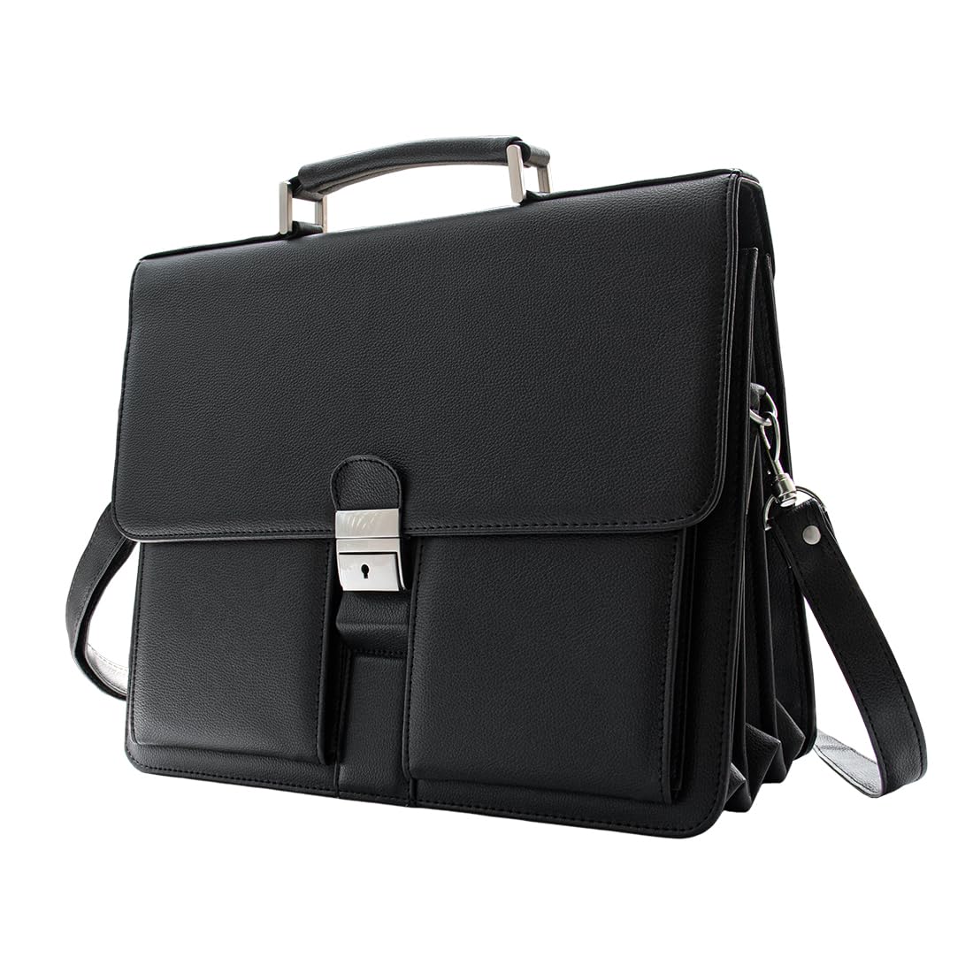 Mens Leather Briefcases Office Attorney Attache Case Ideal Gift Messenger Bag w/Padded Compartment for 14" Laptop, Black