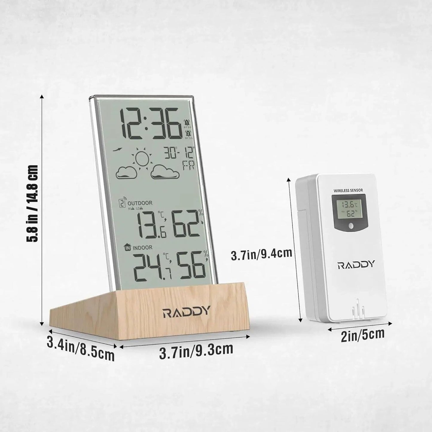 Raddy V5 Indoor Outdoor Thermometer Hygrometer Wireless Weather Station, Battery Powered Temperature & Humidity Monitor with 5.0’’ LCD Display, Weather Forecast, Wireless Remote Sensor
