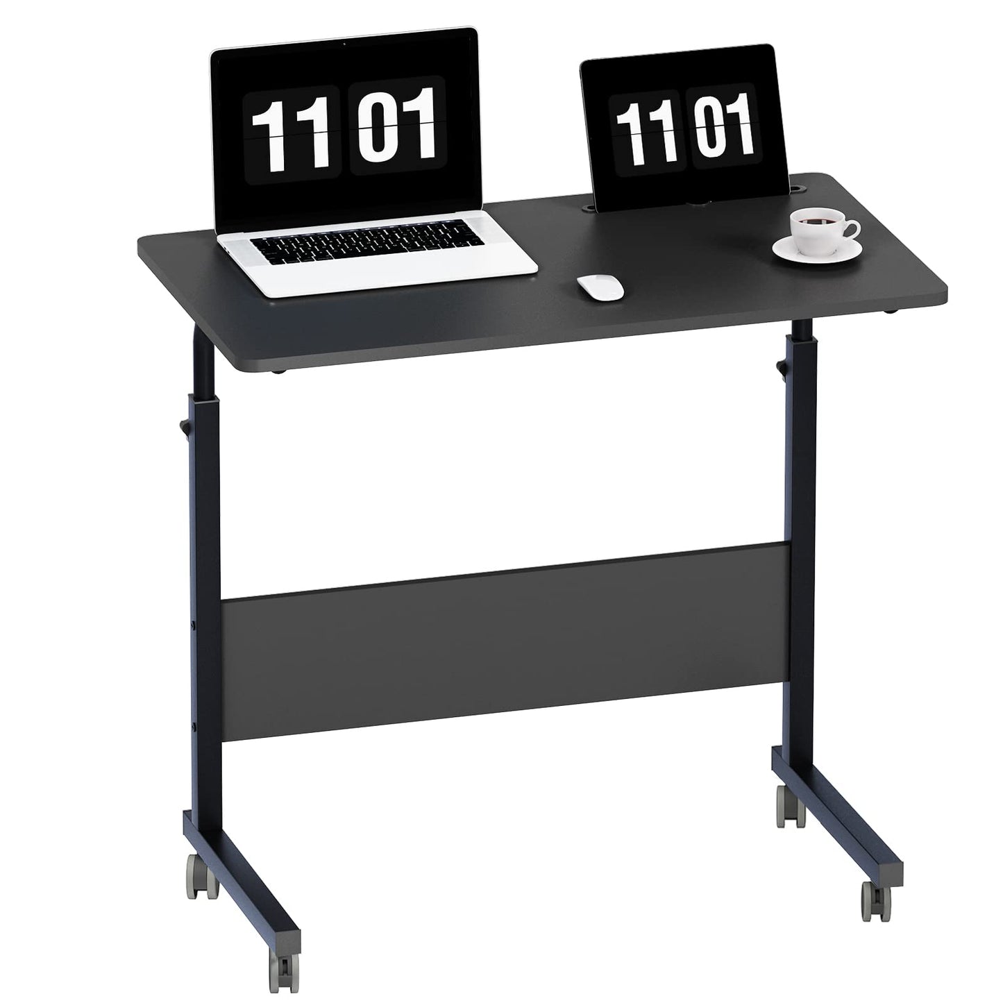 SogesPower 31.5 inches Mobile Laptop Desk Adjustable Height Stand Side Table with Wheels Workstation Laptop Computer Stand Bedside Table Portable Side Table for Bed Sofa,Mobile End Desk,Black