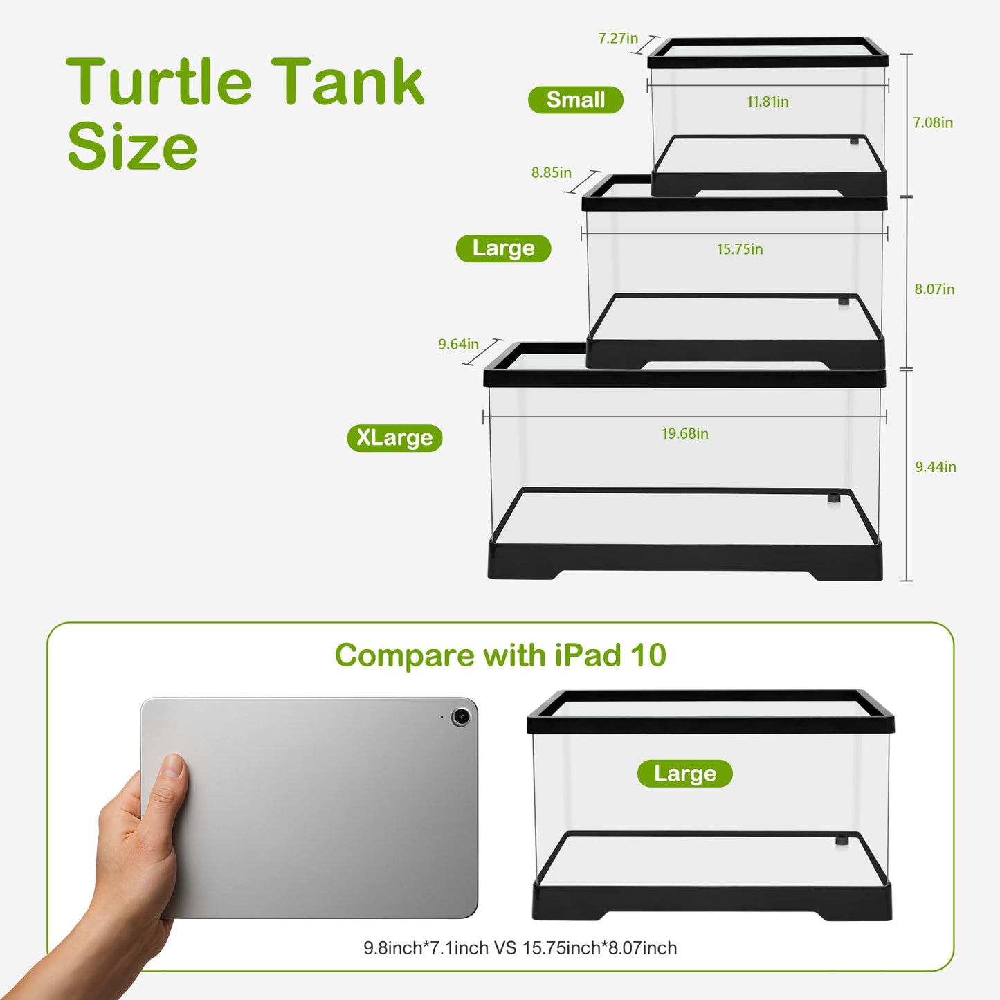 Turtle Tank Kit, Turtle Tank Starter Kit,Bottom Drainage, Multi-Function Areas for Turtles, Crabs,Fishes, Amphibians,Reptiles Large（Set）