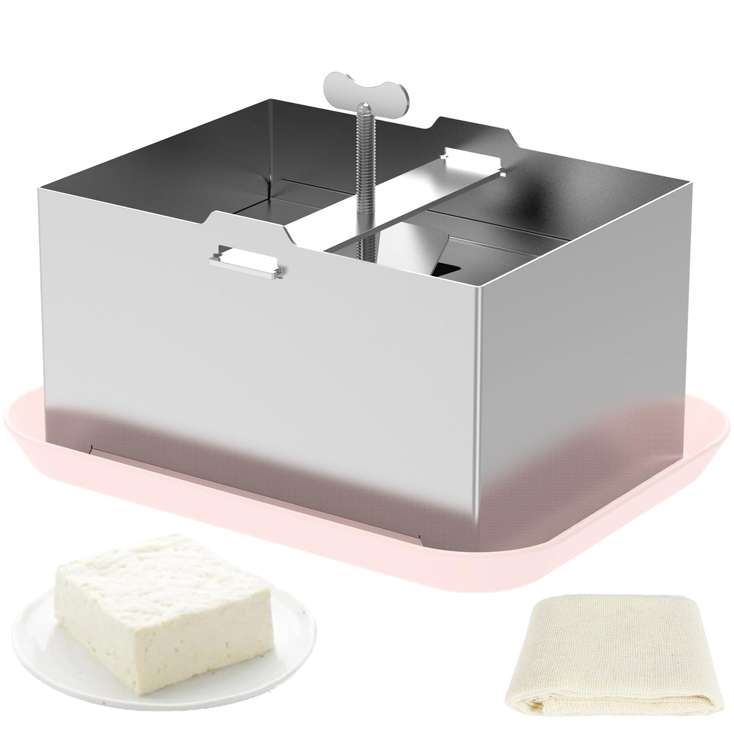 Tofu Press Stainless Steel Tofu Maker Press Mold Kit with Tofu Presser Towel & Drip Tray Tofu Maker for Quick Water Removal in 10-30 Min Drain, Versatile for Paneer Maker & Cheese Press