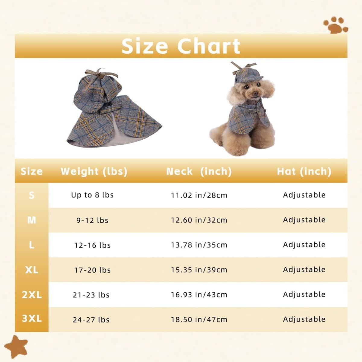 Dog Costume-Cute Detective Pet Clothes Set Halloween Cosplay Party Outfit Winter Fashion Cape Cloak Hat for Small Medium Dog & Cat Kitten (Rec wt.9-12lb Medium)