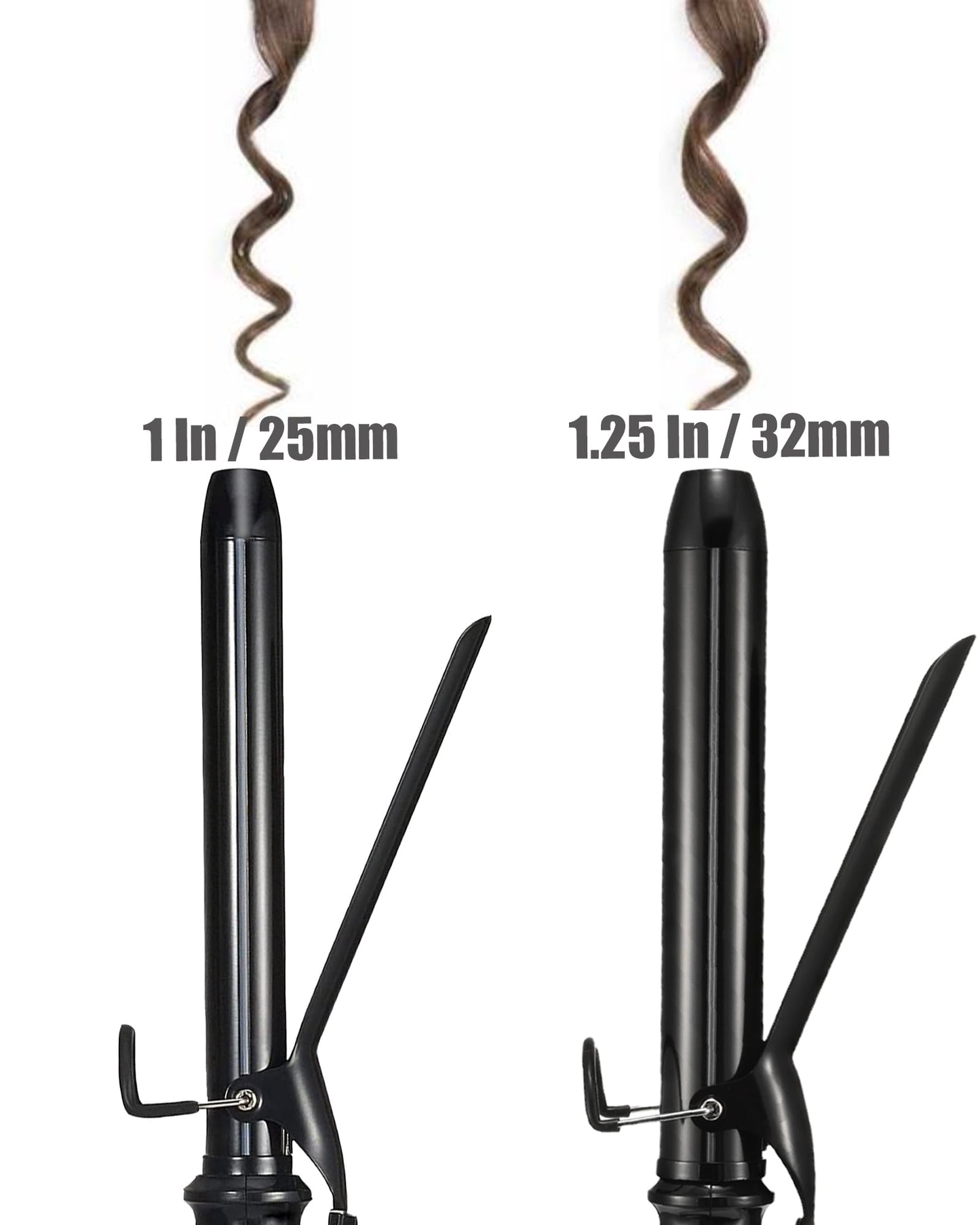 Lanvier 1.25 Inch Clipped Curling Iron with Extra Long Tourmaline Ceramic Barrel, Professional Hair Curler up to 450°F with Dual Voltage for Traveling, Hair Waving Style Tool for Girls & Women –Black