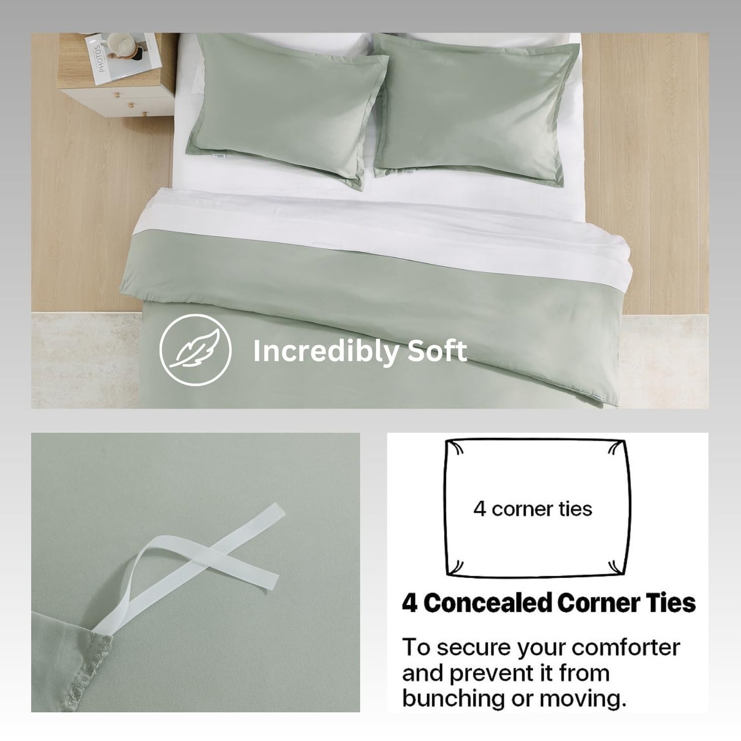 LANE LINEN Queen Duvet Cover Set 3 Piece - Prewashed Soft Brushed Microfiber Bedding with Zipper - Includes Duvet Cover & 2 Shams - Mineral
