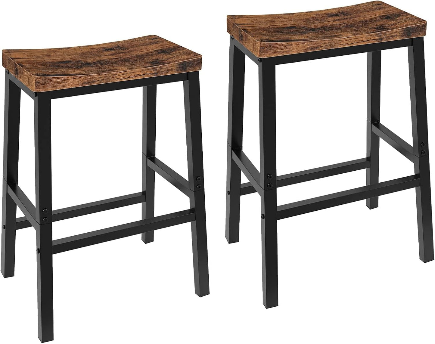 HOOBRO Bar Stools, Set of 2 Bar Chairs, Saddle Stools, Kitchen Counter Stools with Footrests, Industrial Stools for Dining Room, Kitchen, Counter, Bar, Rustic Brown and Black BF02MD01