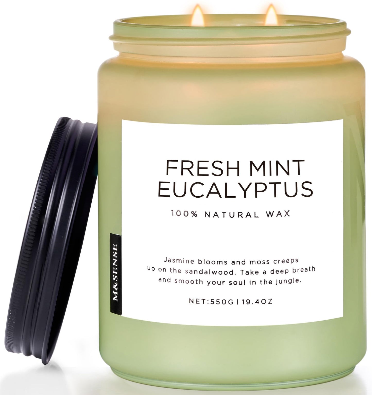 M&SENSE Eucalyptus & Mint Candles for Home Scented, 19.4oz 110 Hours Burn Soy Aromatherapy Candle Gift for Stress Relief, Meditation, Yoga, Relaxing SPA, Natural Jar Candles for Men and Women