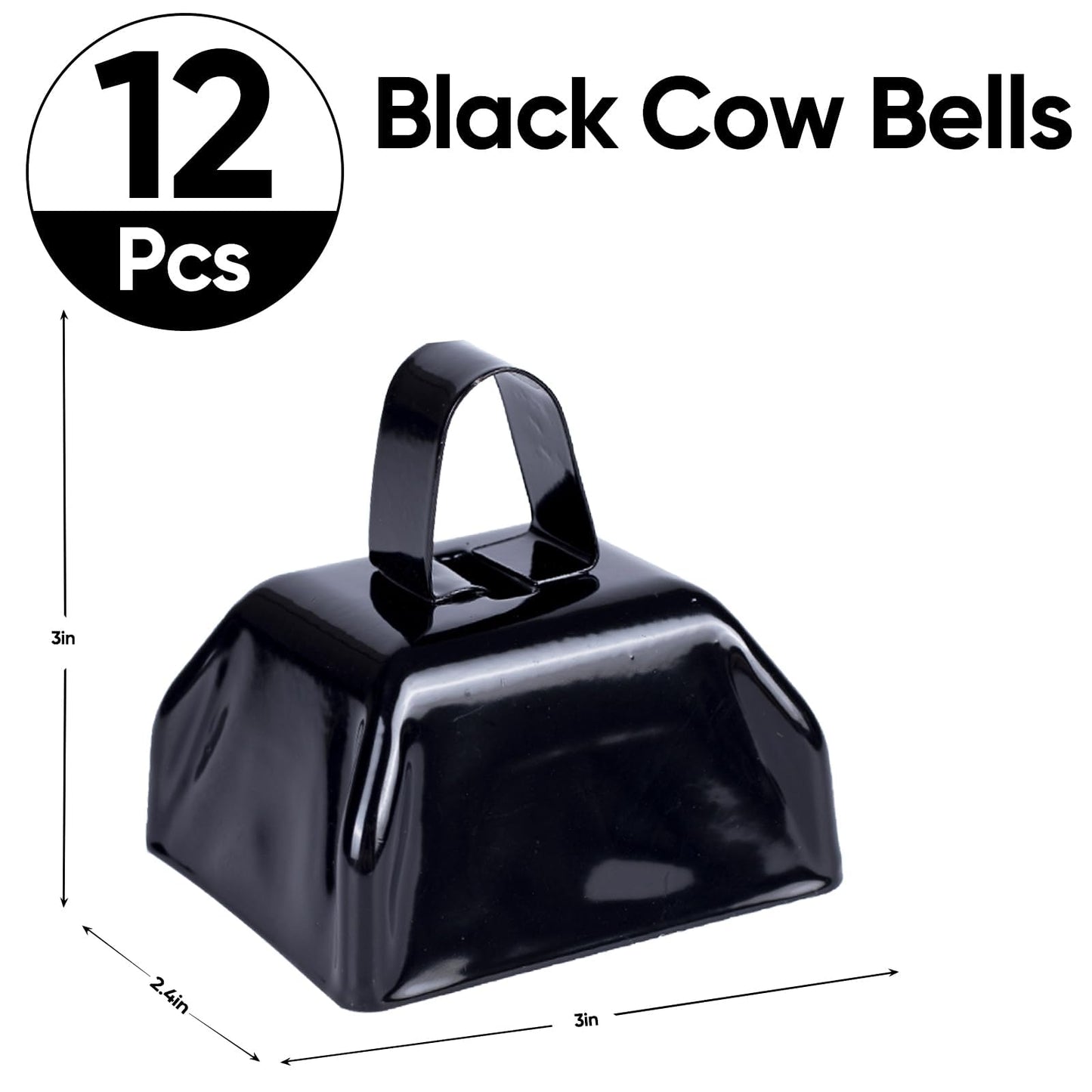 Cow Bells Noise Makers Black Cheering Bell for Sporting Events: 12 Pcs Metal Cowbells with Handle - Small Loud Bell Bulk Hand Percussion for Football Games Graduation Weddings