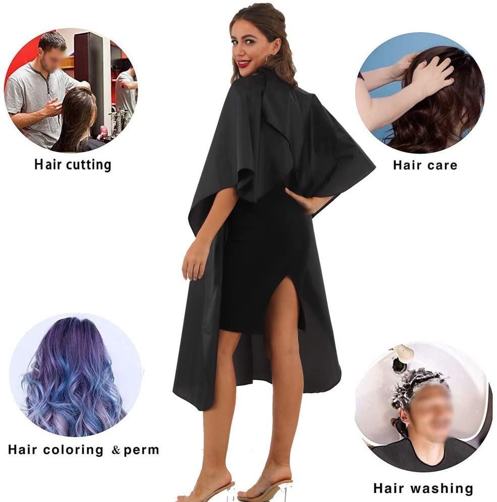 BSFHH Black Professional Nylon Waterproof Hair Cutting Cape With Snap Closure, 59" x 47" Hairdressing Cape for Haircut, Coloring, Makeup, Styling (5 Pack)