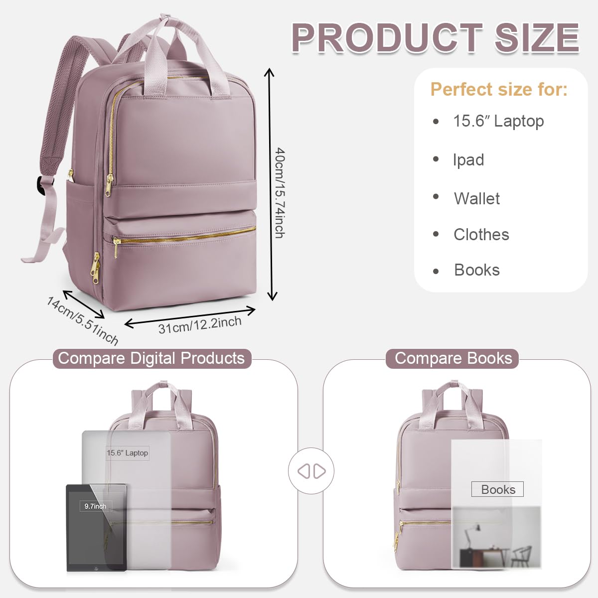 SEAFEW Cabin Bags for Travel, Carry-On Backpack for Women, Airplane Approved Hand Luggage, Water Resistant Personal Item Bag, Work Laptop Backpack - Pink Purple