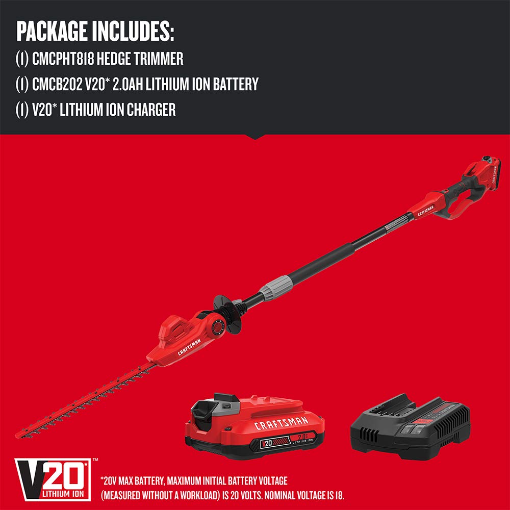 CRAFTSMAN® V20* 18 in. Cordless Pole Hedge Trimmer, 2.0Ah (CMCPHT818D1)