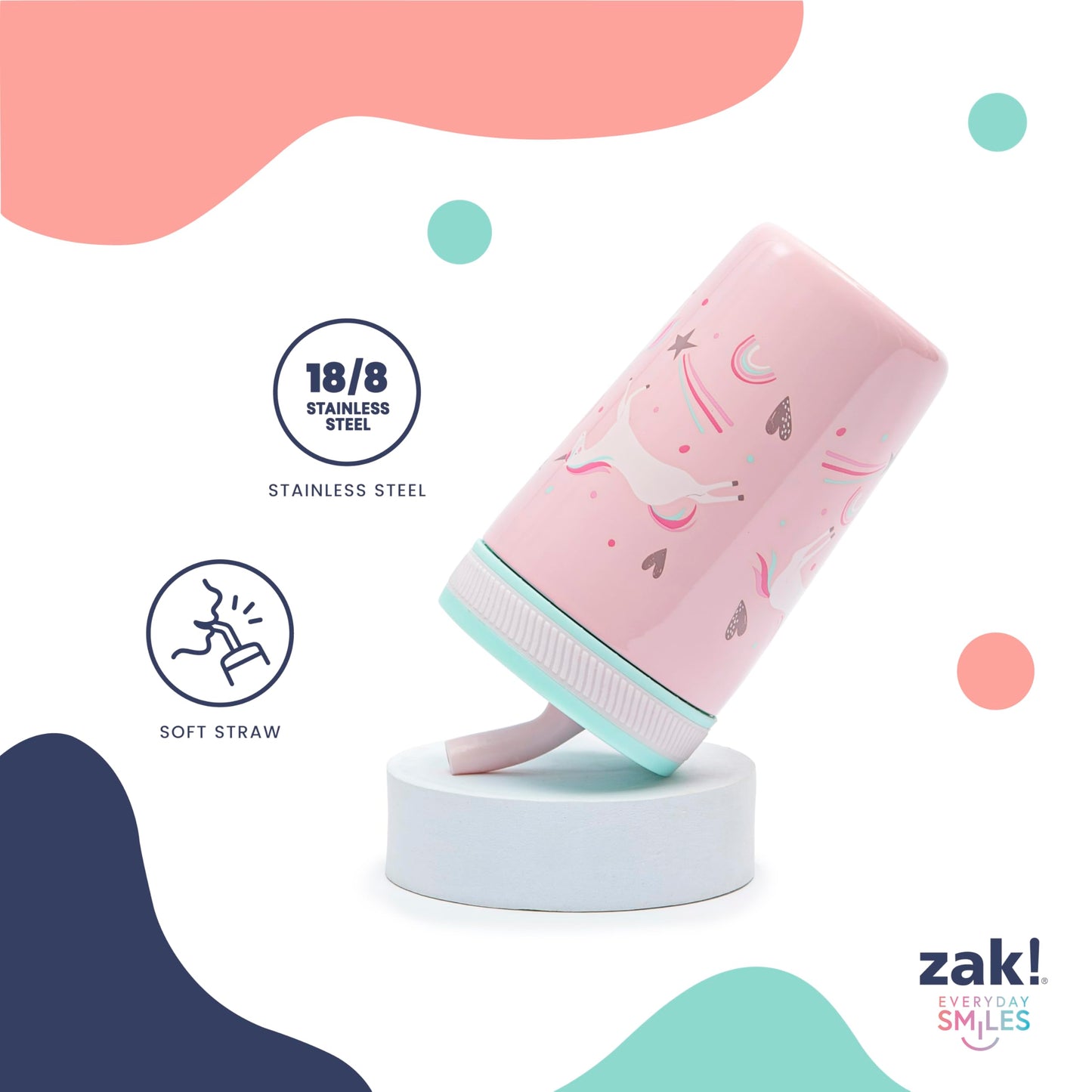 Zak Designs Kelso Toddler Cups for Travel or at Home, 12oz Vacuum Insulated Stainless Steel Sippy Cup with Leak-Proof Design is Perfect for Kids (Safari)
