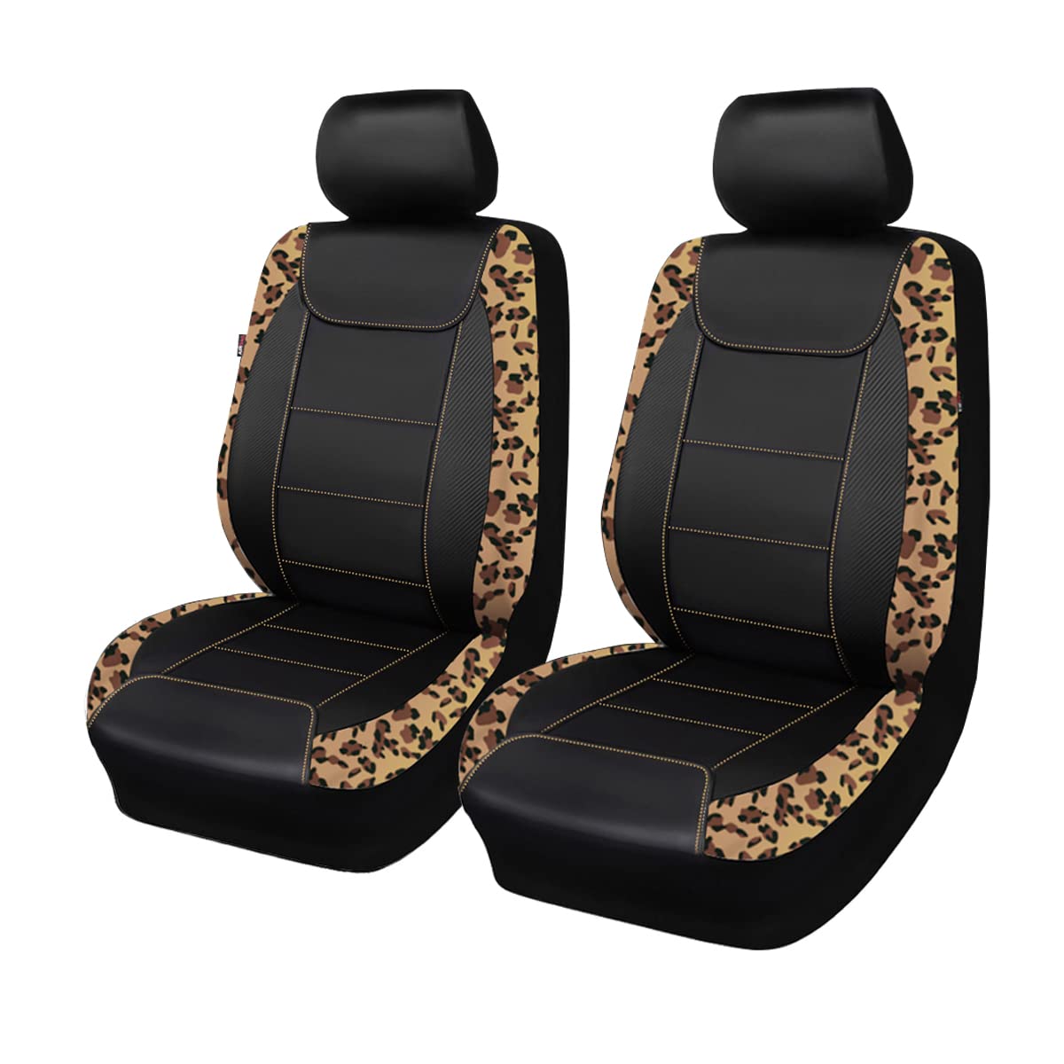 Flying Banner car seat Covers Protects Leopard Printing Velvet Faux Leather Carbon Fiber Front Pair Carbon Fibre (Leopard Black, Front Pair)