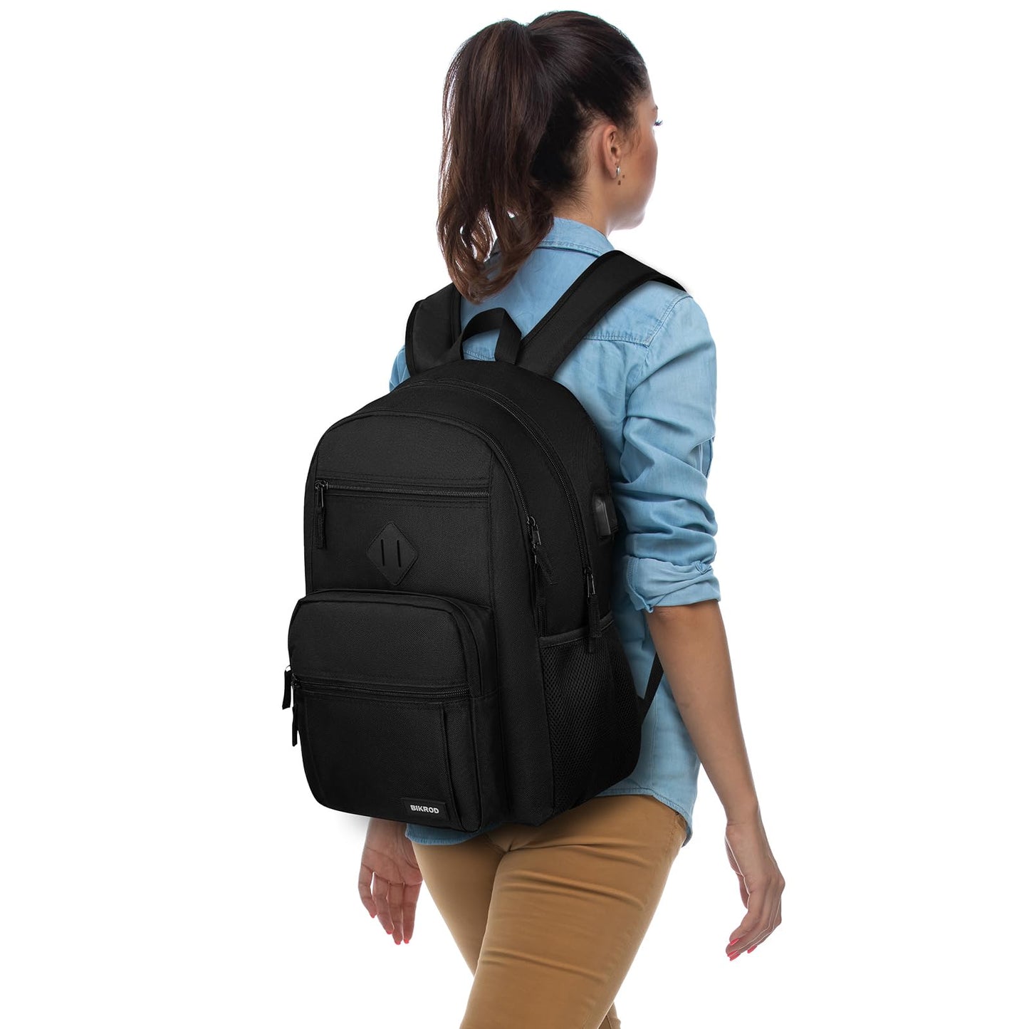 Black Backpack for Men and Women, Backpack for School Teens Boys and Girls, Lightweight Casual High School Bookbag (Black, 15.6 Inch)