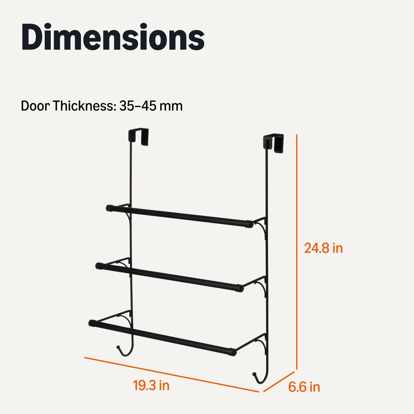 Amazon Basics Over the Door Towel Rack with Hooks, 19.3W x 6.6D x 24.8H inch, Black
