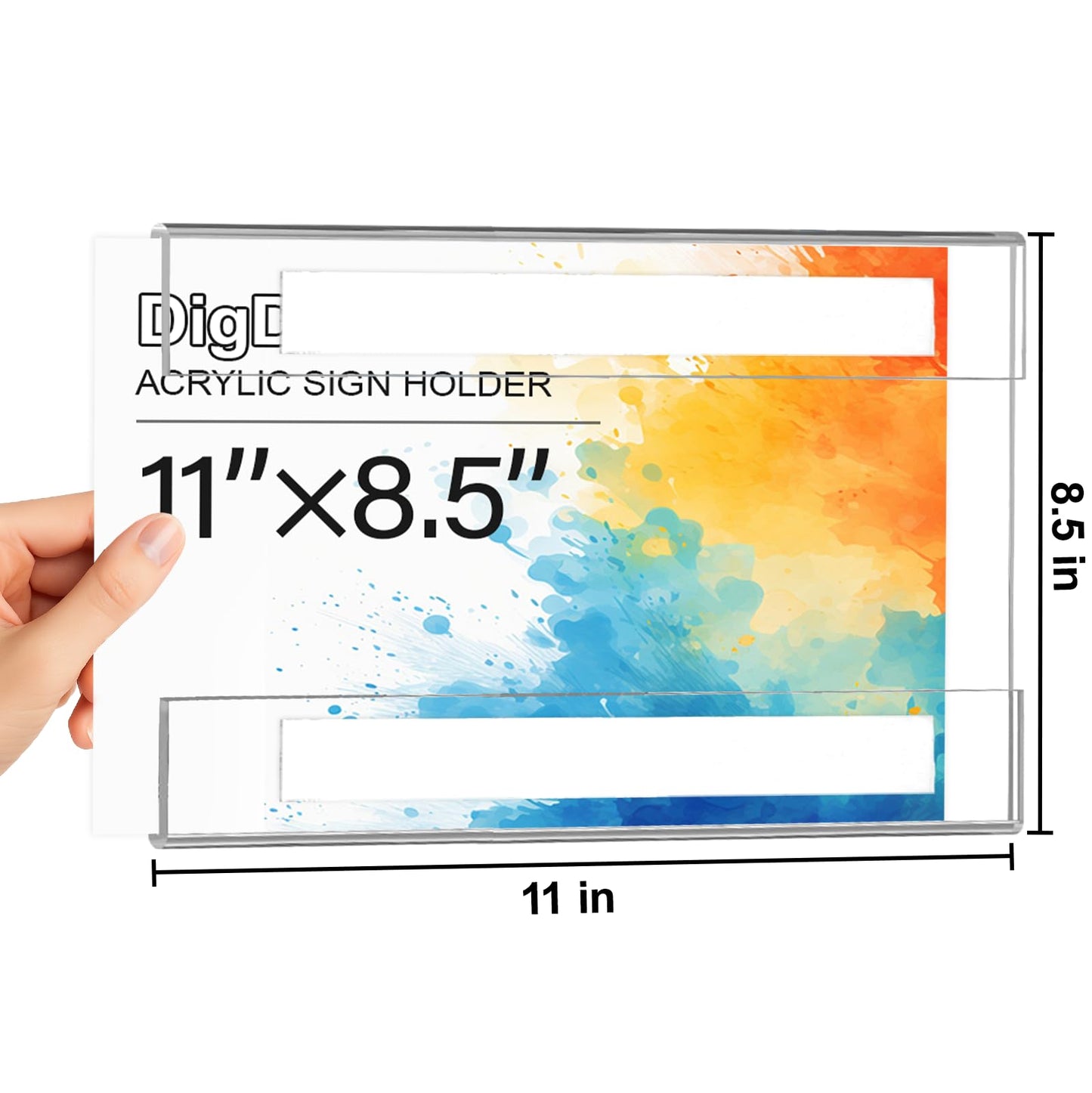 DigDozer 12 Pcs Acrylic Sign Holder 11 x 8.5, Horizontal Wall Mount Sign Holders with Adhesive, Clear Plastic Frames Paper Display Sign Holders for Office, Home, Store, Restaurant - No Drilling