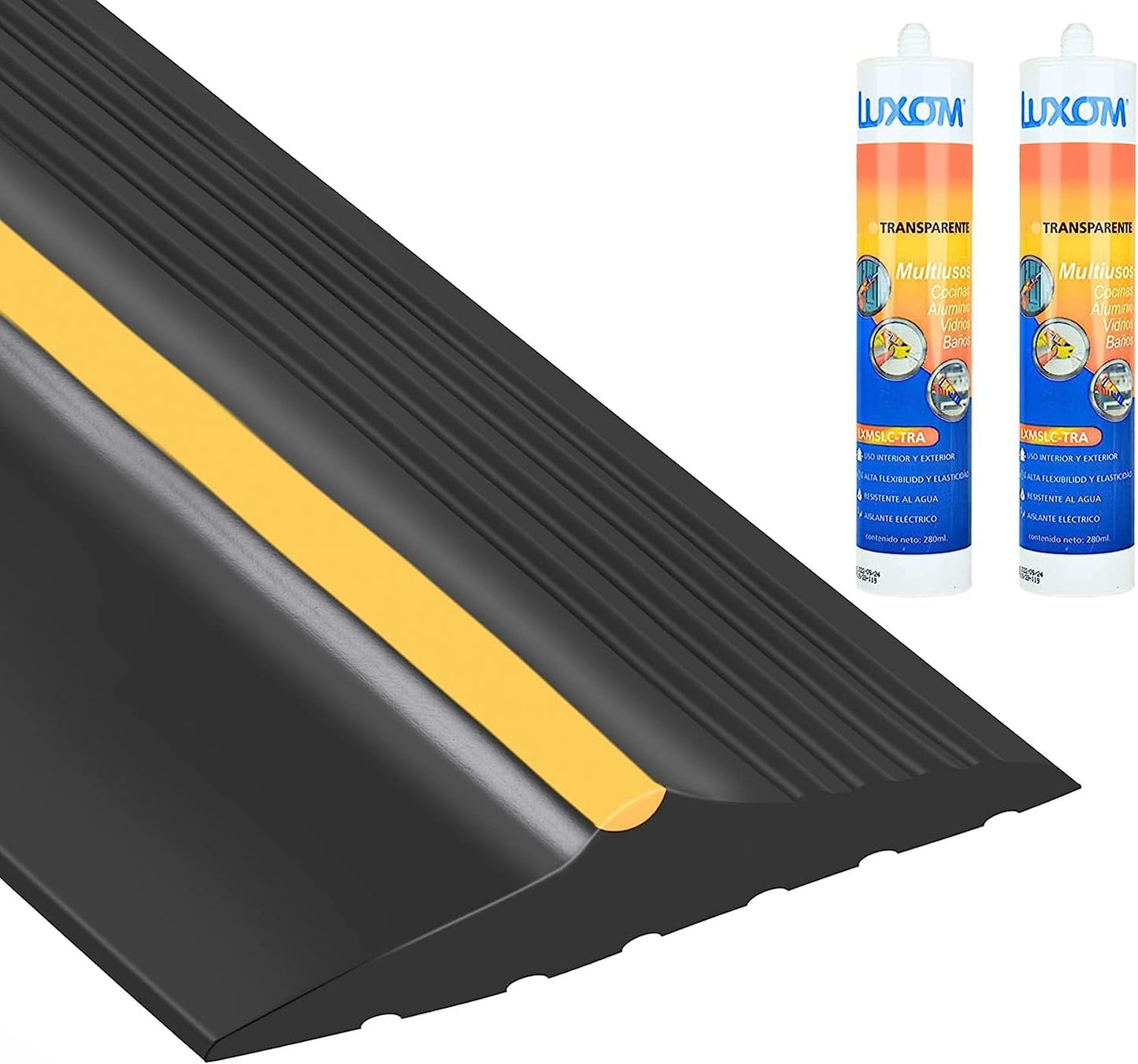 20FT Garage Door Bottom Threshold Seal Strip with 300ml Black Adhesives/Sealants, Universal Rubber DIY Bottom Floor Threshold Seal, Weatherproofing Weather Stripping Replacement (Black)