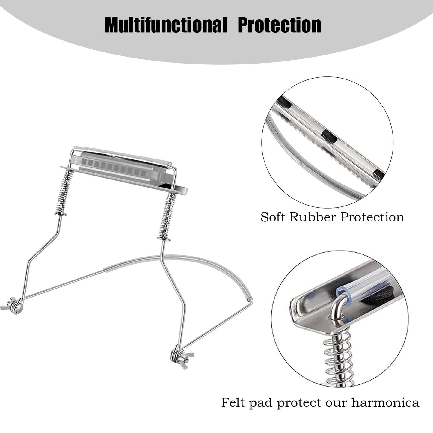Harmonica Holder Set - 10 Hole Diatonic Blues Harmonica in C Key, Adjustable Holder for Beginners to Professionals