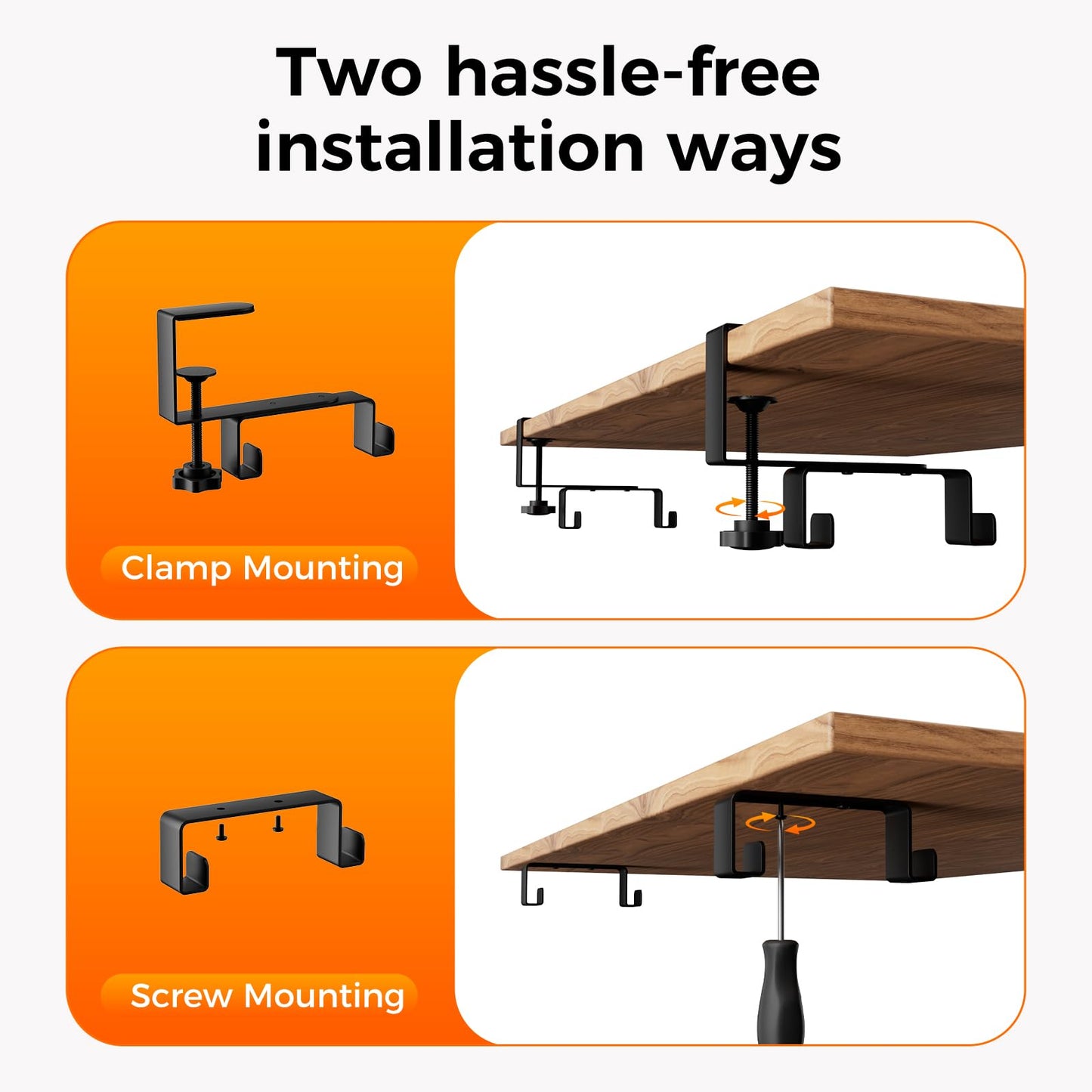 YOOMONA No Drill Cable Management Tray & Under Desk Privacy Panel 2 in 1,Cord Management Under Desk with Clamp/Screw Mount for Home,Office (Black)