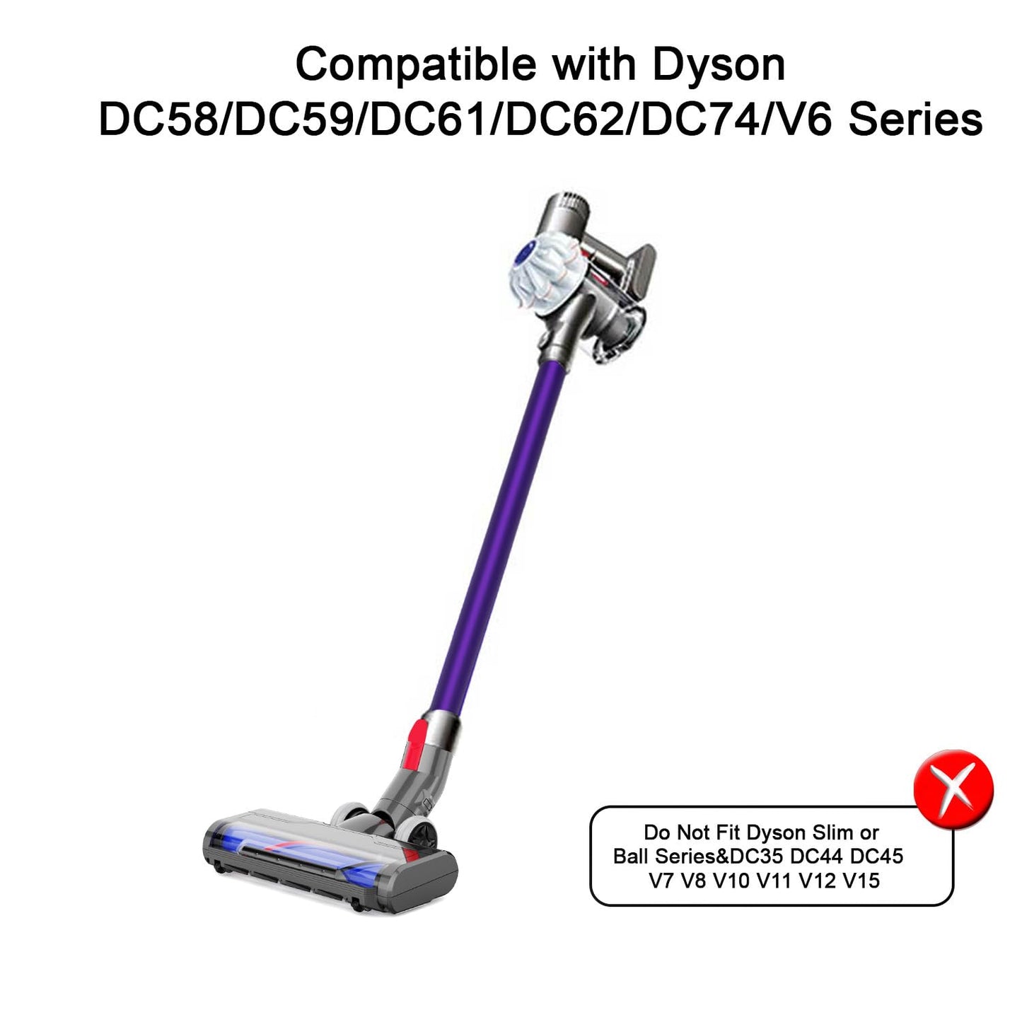 Upgraded Motorhead Vacuum Brush with Headlights for Dyson V6 DC59 DC61 DC74,Motorized Head Replacement Accessories or Parts for Tile,Small Carpet,Rug Cleaning.