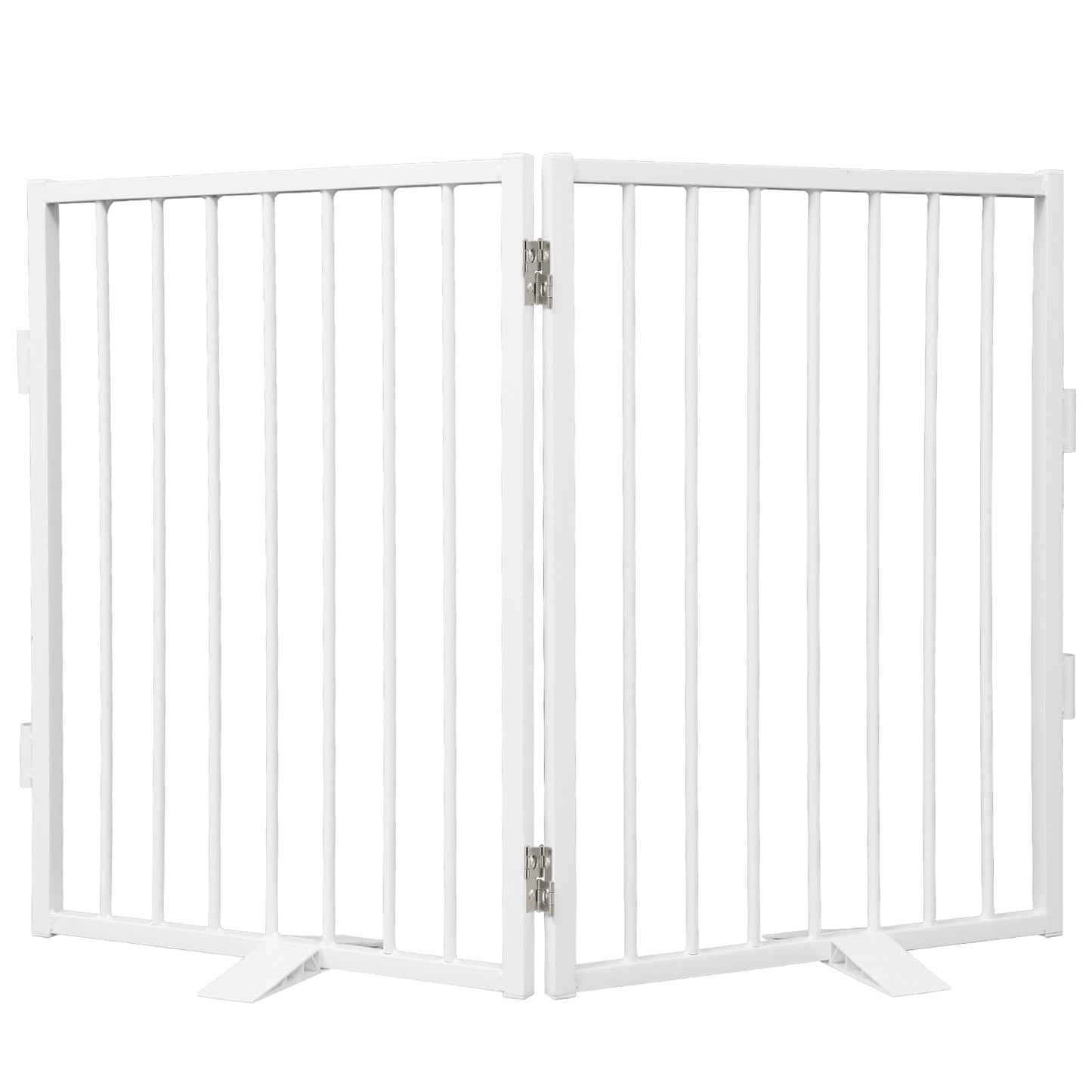 Snagle Paw Full Metal Freestanding Dog Gate,Indoor Outdoor Pet Gate with Floor Protect Support Feet, 40x32 Inches Foldable Dog Fence for Stairs, Hallways and Doorways (32'' H 2 Panel, White)