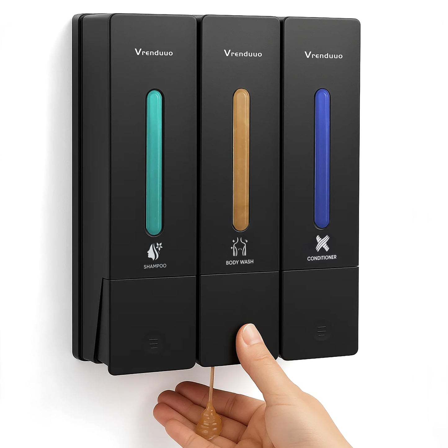Shampoo and Conditioner Dispenser,Shower Dispenser 3 Chamber No Drill,Shower Soap Dispenser Wall Mounted for Bathroom Hotel with Upgrade Pump Head,3 * 400ml (Black 3 Chamber)