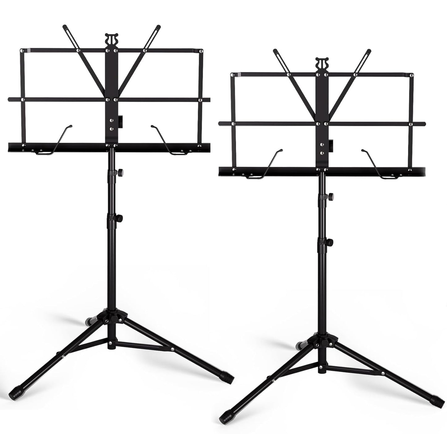 Music Stand, Kasonic 2 in 1 Dual-Use Folding Sheet Music Stand & Desktop Book Stand, Portable and Lightweight with Music Sheet Clip Holder & Carrying Bag Suitable for Instrumental Performance (Black 2Pack)