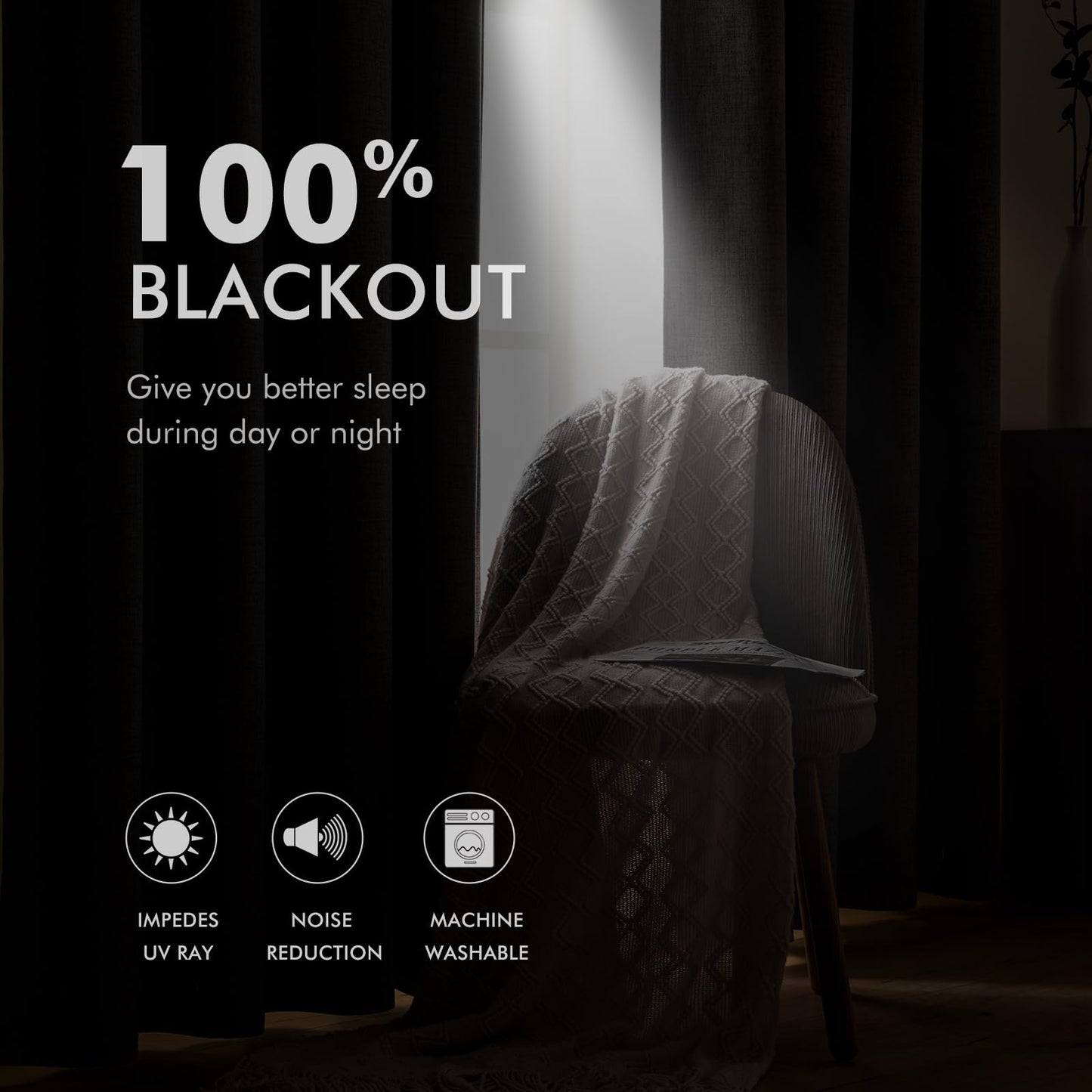 MIULEE 100% Blackout Linen Curtains for Bedroom Thermal Insulated Grommet Room Darkening Curtains & Drapes for Living Room Nursery, Beige, 52W x 90L inch (2 Panels)