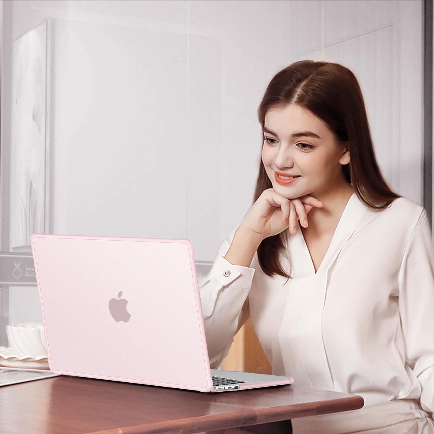 MOSISO Anti-Crack Slimness Case for MacBook Air 13 inch M5 M4 M3 M2 2026-2022 A3449 A3240 A3113 A2681,3 in 1 Kit Anti-Fingerprints Reinforced TPU Bumper Hard Shell for MacBook Air 13.6, Pink