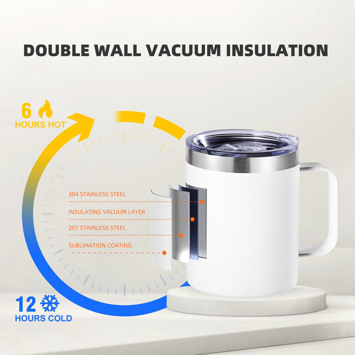 ColorSub 12oz Sublimation Coffee Mugs with Handle Straight Matte Travel Coffee Cups Insulated Stainless Steel Tumblers with Gift Box, Heat Tape for Hot Cold Drinks, 8 Pack