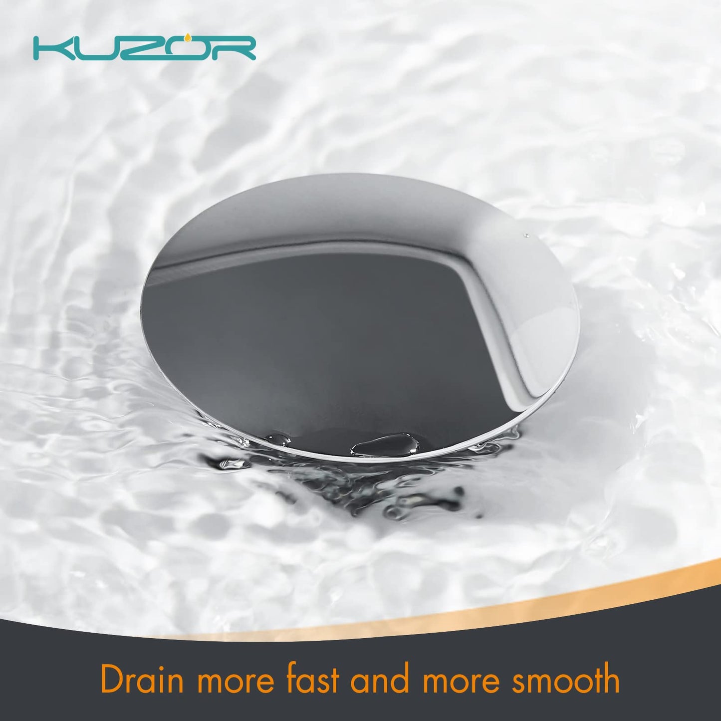 KUZOR 2PCS 304 Stainless Steel Bathroom Sink Drain with Overflow - Easy to Install for Modern Bath/Vanity/Vessel Pop Up Drain- Fits Sink Holes, 1-5/8 to 2 in - Chrome