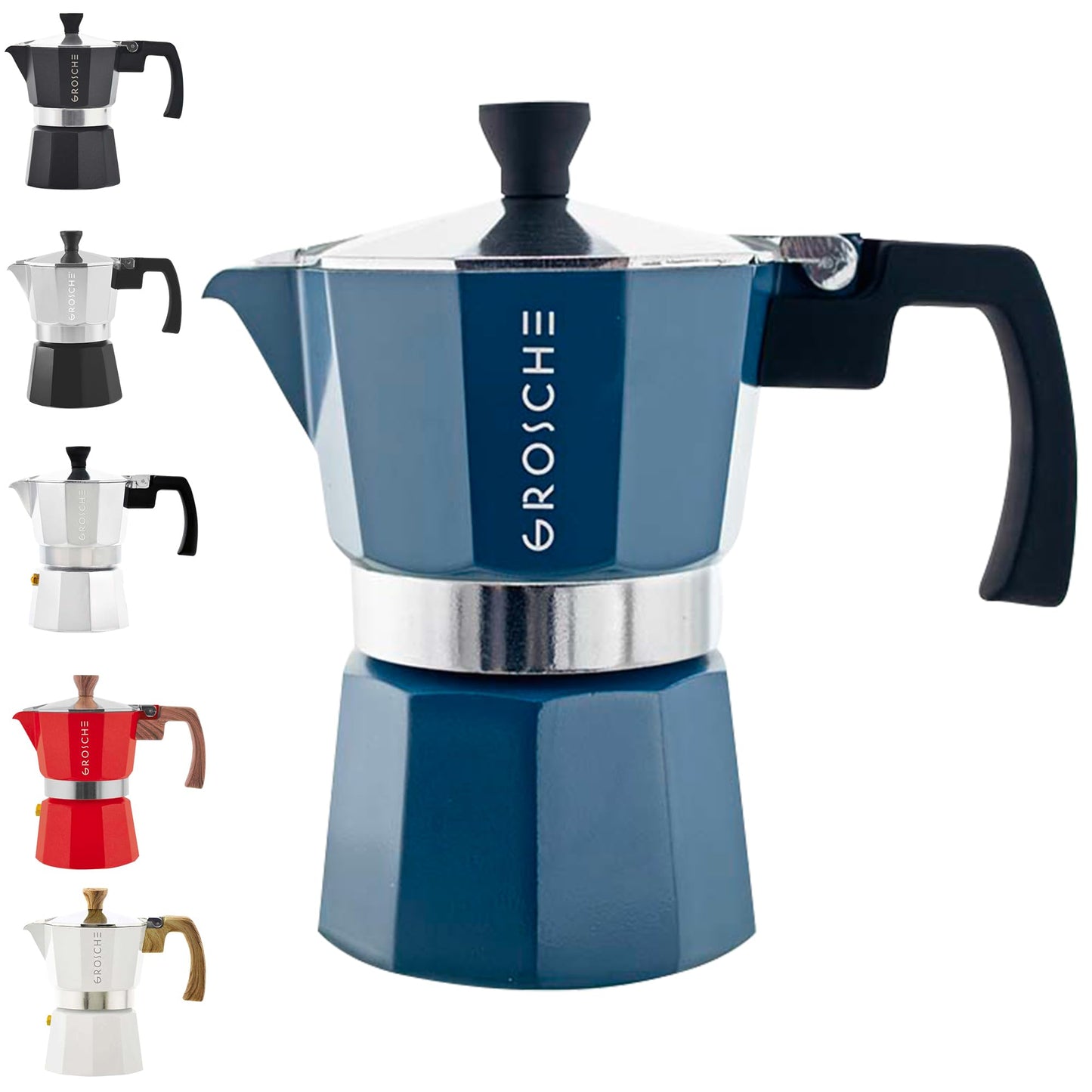 GROSCHE Milano Stovetop Espresso Maker Moka Pot 3 espresso Cup - 5 oz, Blue -Moka Espresso Coffee Maker Stove top coffee maker Moka Italian espresso greca coffee maker brewer percolator