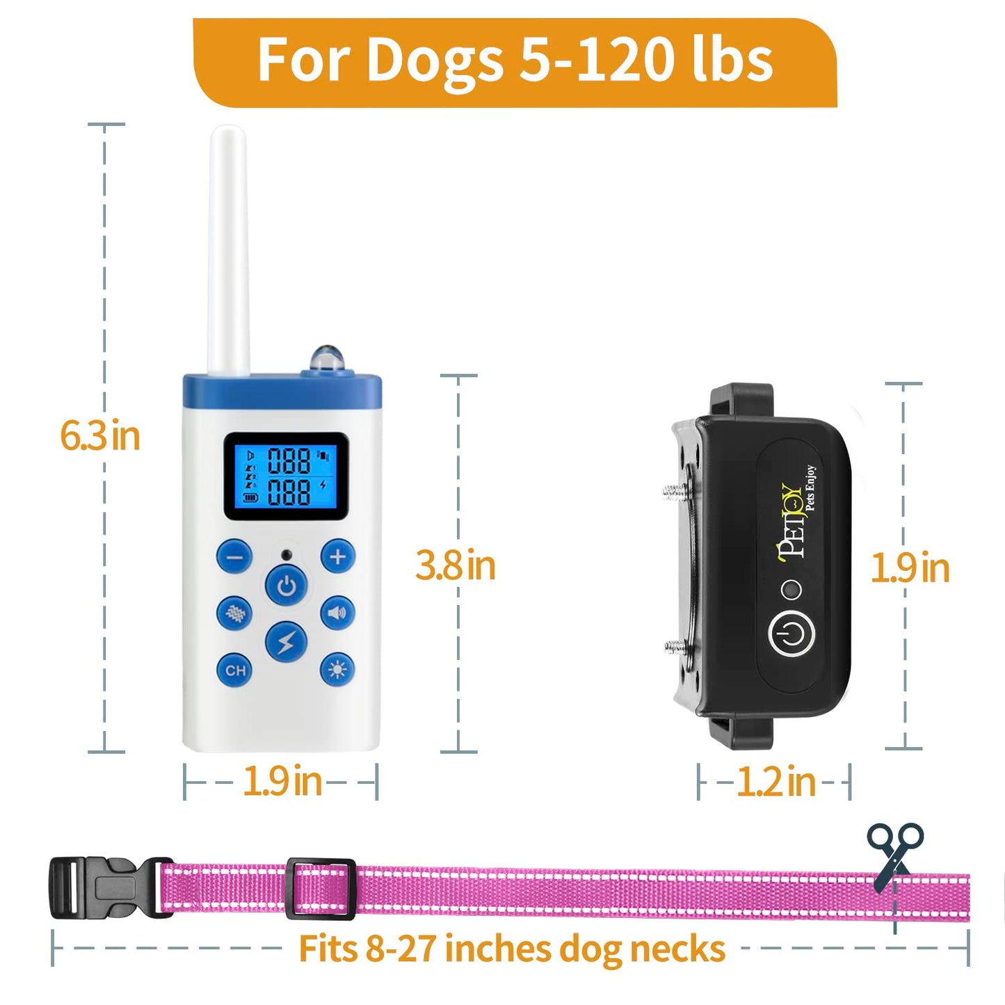 PetJoy Automatic Bark Collar for Large Dogs, Shock Collar with Remote and Auto Modes, Dog Shock Collar for 3 Dogs, Bark and Training Collar Combo - Remote 3600 Ft
