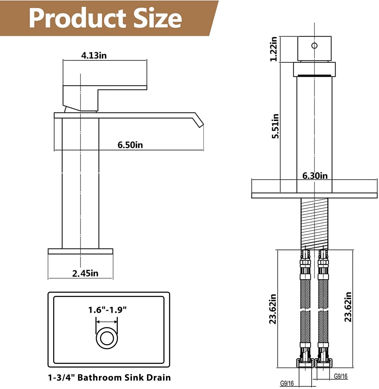 Fransiton Black Bathroom Faucet Bathroom taps 1 or 3 Hole Bathroom Sink Faucet Single Handle washroom Waterfall Faucet with Deck and Pop-up Drain