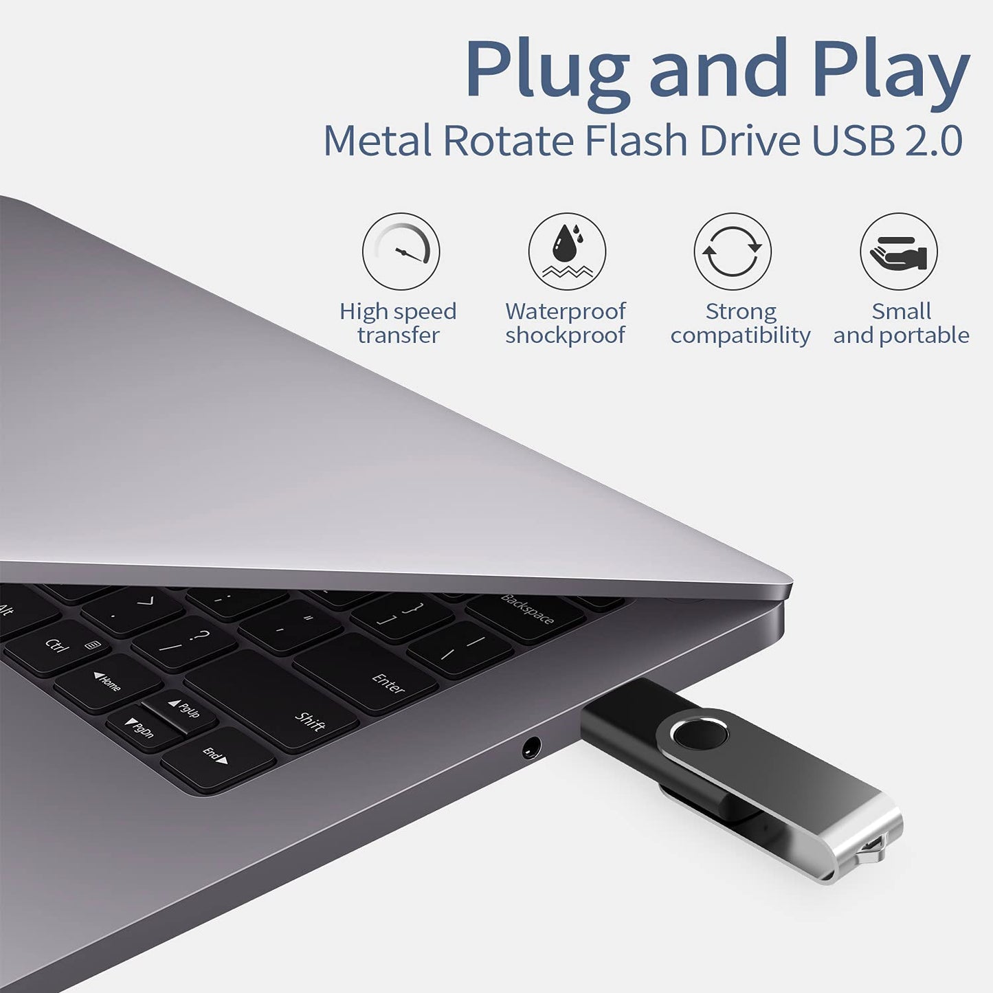 8GB USB Stick 50Pack, KOOTION USB Memory Stick 50Pack USB2.0 Flash Drive Swivel Design Pen Drive 8GB Memory Stick Fold Storage (50Pack, Black)