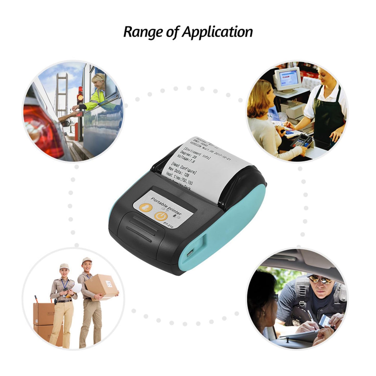 Sunydog Thermal Receipt Printer,PT-210 Portable Thermal Printer Handheld 58mm Receipt Printer for Retail Stores Restaurants Factories Logistics