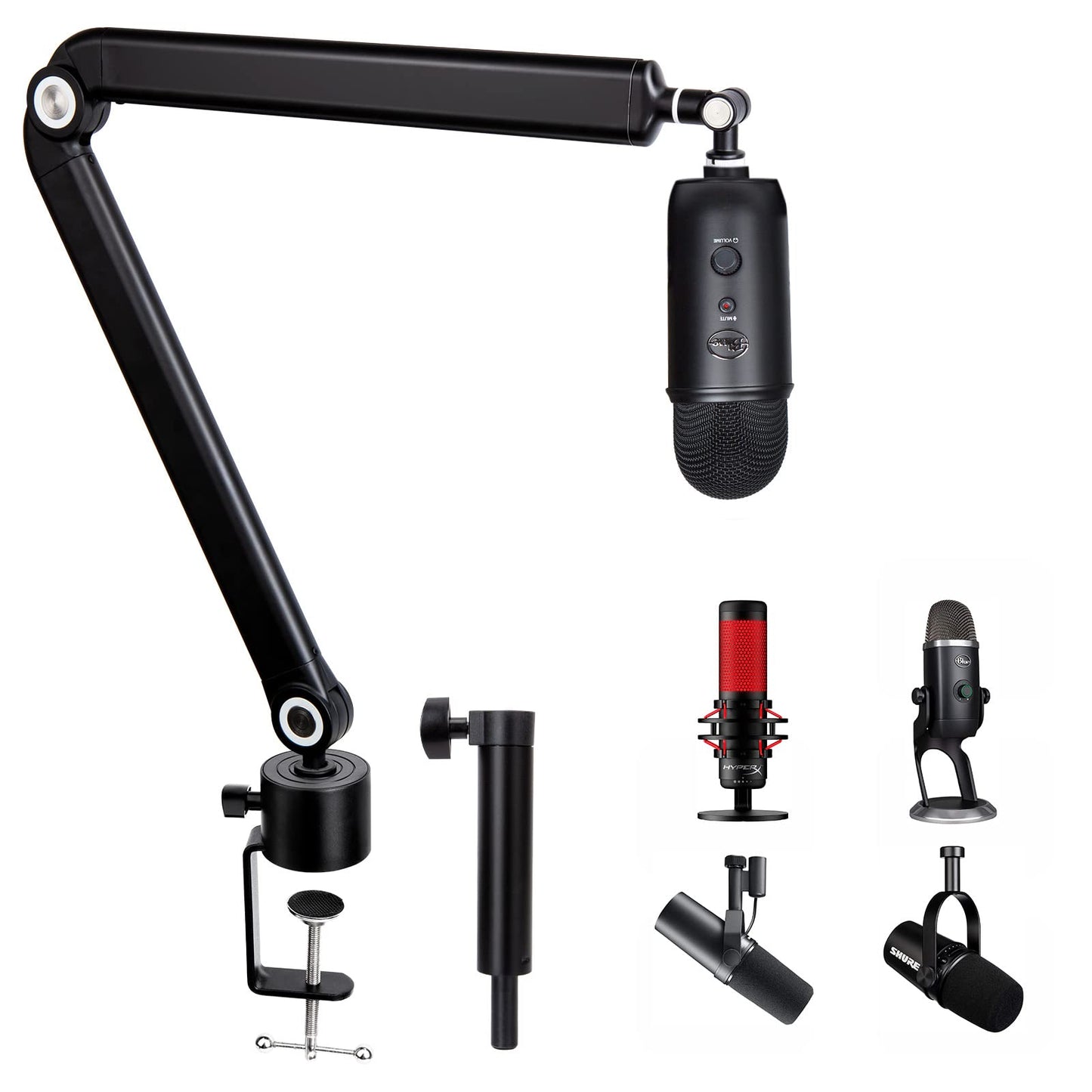 SUNMON Blue Yeti Boom Arm with Extension Tube - Adjustable Height Mic Boom Arm Compatible with AT2020, Shure SM7B/ MV7+/MV7X HyperX QuadCast and Most Gaming Mic, Hidden Cable Management