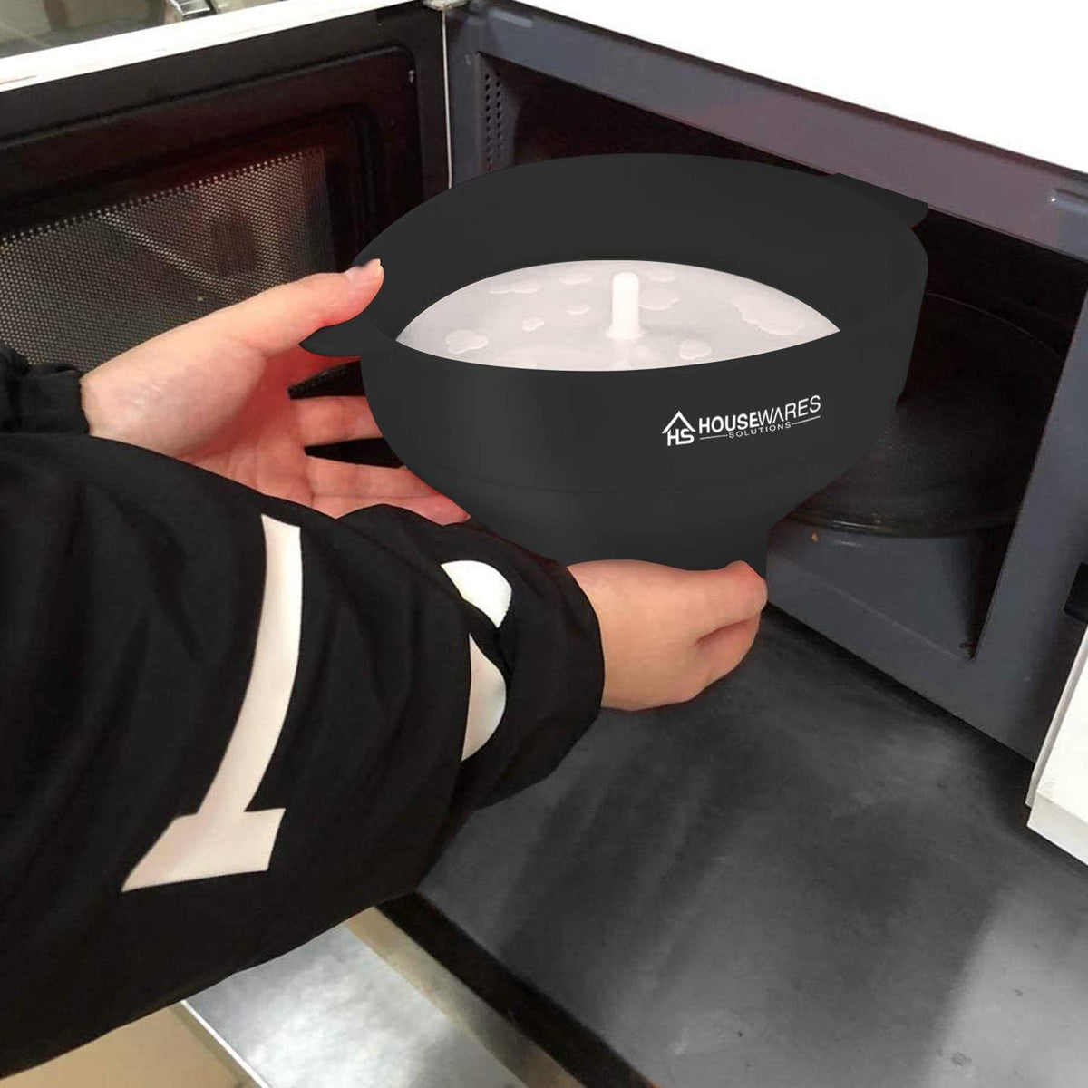 Collapsible Silicone Microwave Hot Air Popcorn Popper Bowl With Lid and Handles - Black
