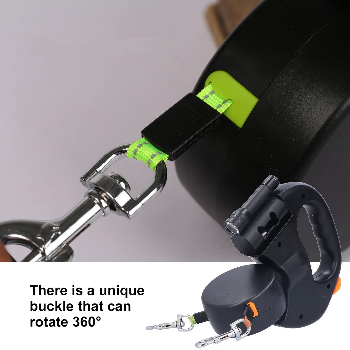 Retractable Double Dog Leash Reflective Pet Leash for Walking 2 Dogs, Traction Rope for Small Medium Dogs, Pet with Light and Bag Dispenser
