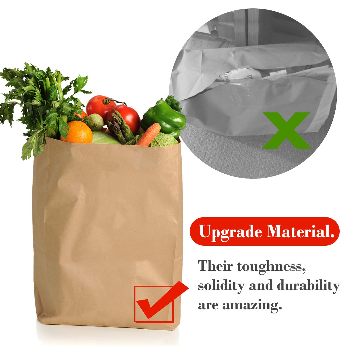 BagDream Grocery Bags 12x7x17 Inches 100Pcs Heavy Duty Kraft Paper Grocery Bags Durable Paper Barrel Sack Bags Kraft Paper Gift Bags Bulk 100Pack Brown