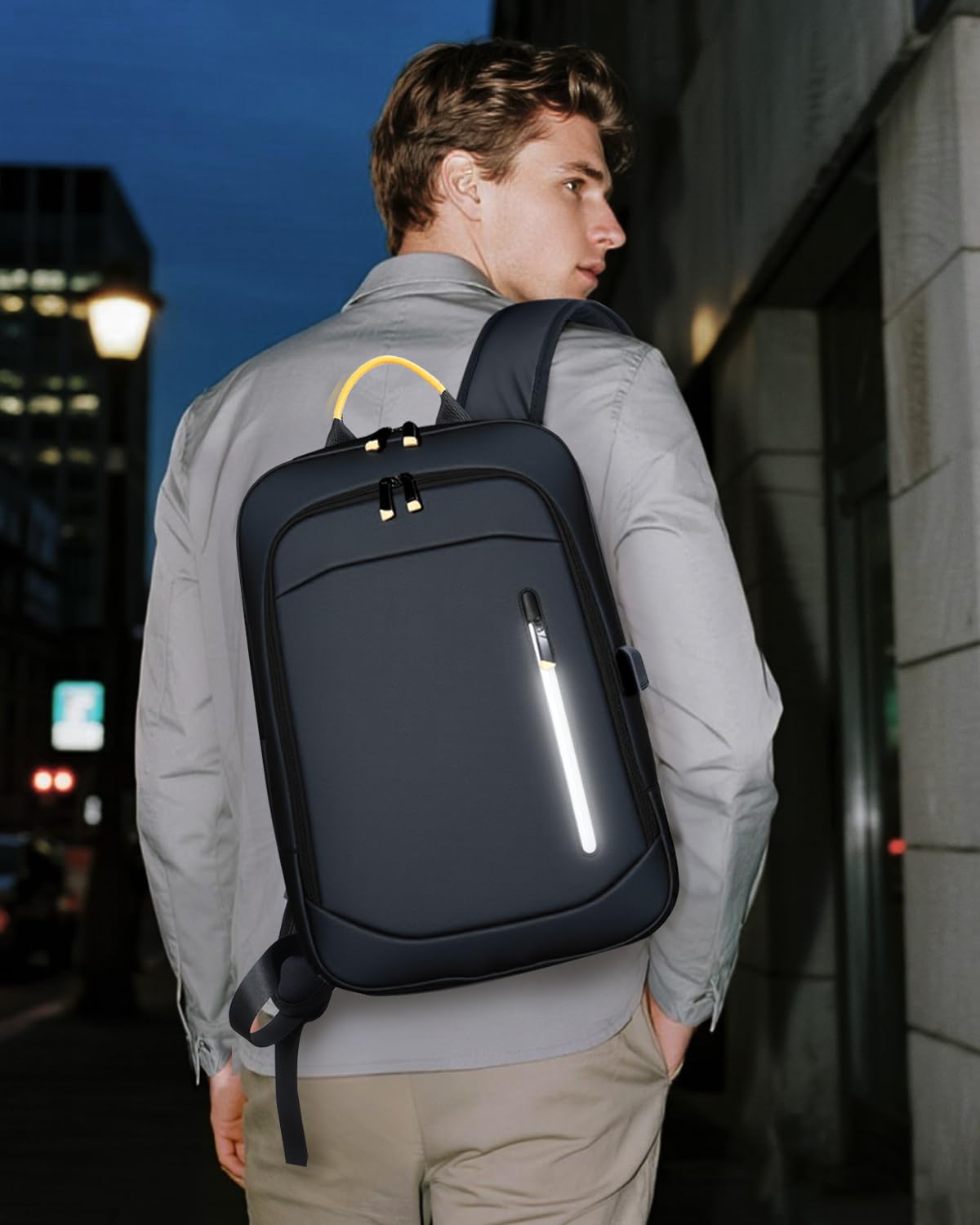 Slim Laptop Backpack for Men - Expandable Business Backpack Fits 15.6 Inch Laptop, Anti Theft Work Backpack with USB Charging Port, Water Resistant Lightweight Computer Backpack for Work College,Black