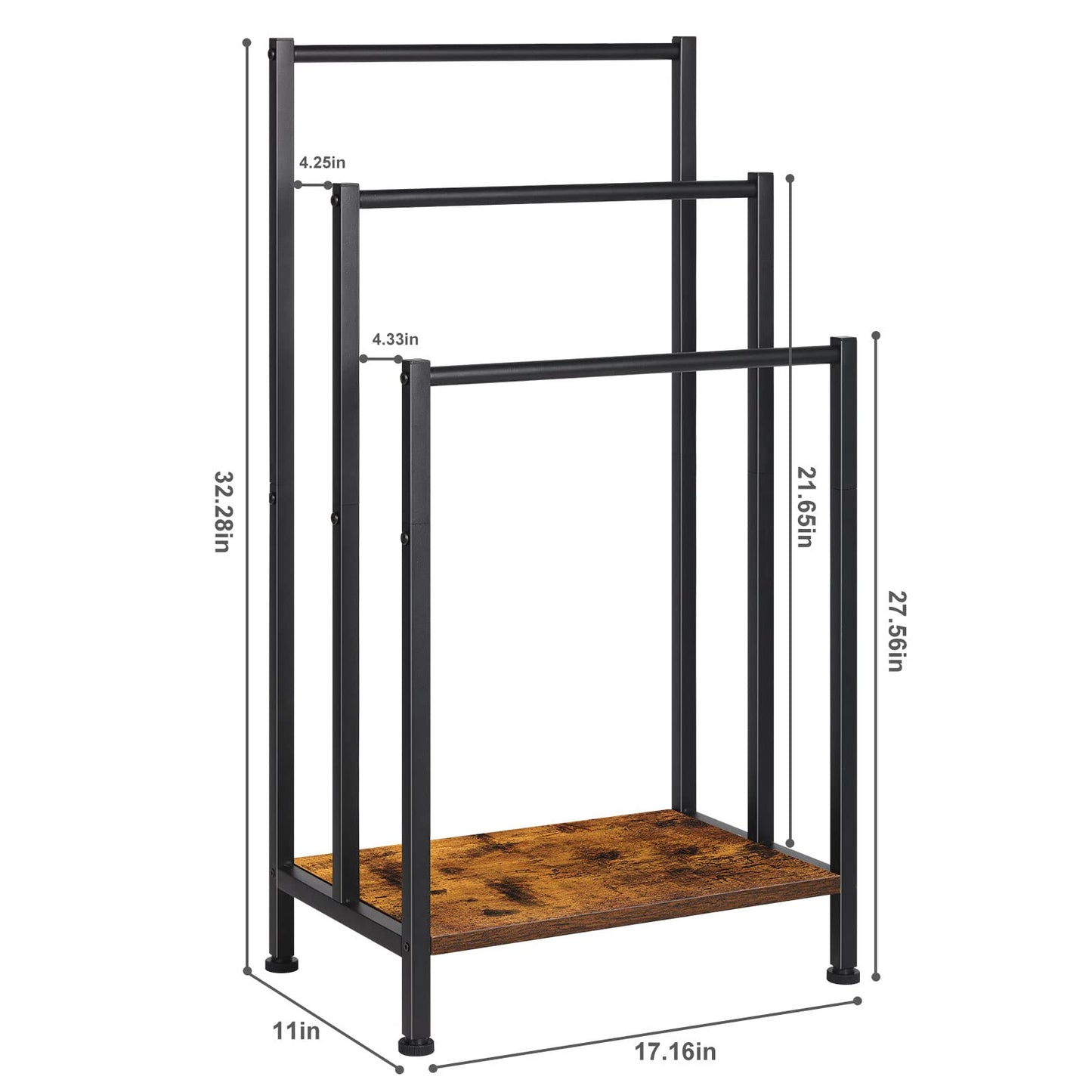 3 Tier Metal Towel Rack Blanket Rack Stand for Bedroom Standing Towel Rack Black Bath Towel Holder Stand (Brown)