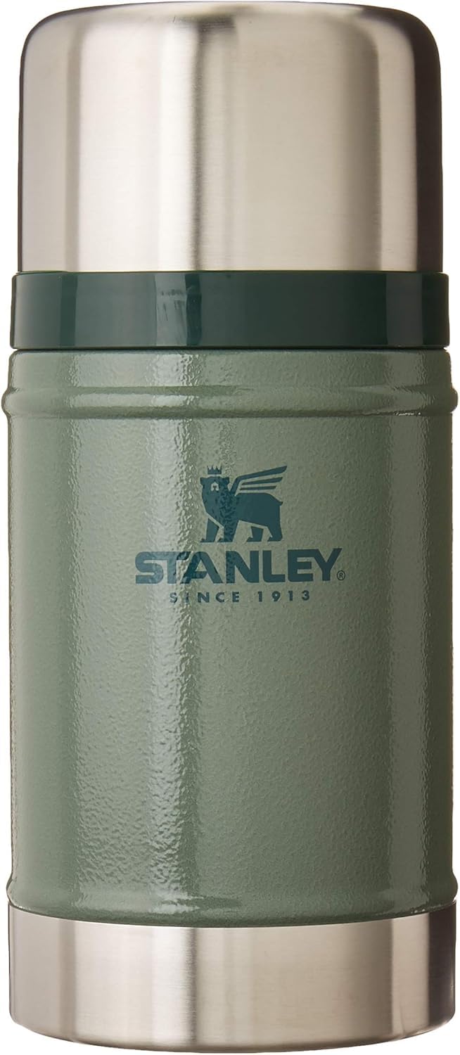 Stanley Classic Legendary Large Food Jar 24 oz | Vacuum Insulated Flask Food Container | Wide Mouth Screw On Lid | Packable for Travel | Stainless Steel & Leakproof Lid | Hammertone Green