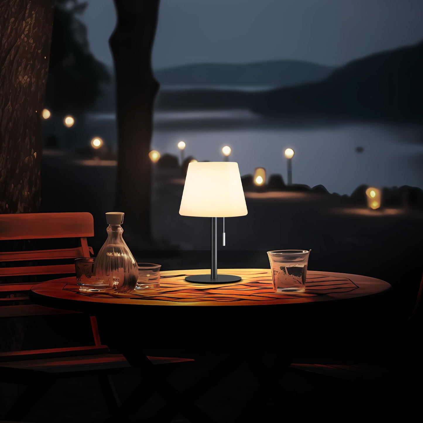 Gewiny Shower Lamp Battery Operated Outdoor Table Lamps Cordless Waterproof LED Dimmable Warm White and RGB Table Lamps Rechargeable Lamp Outdoor Lamps for Patio/Bathroom（Black）