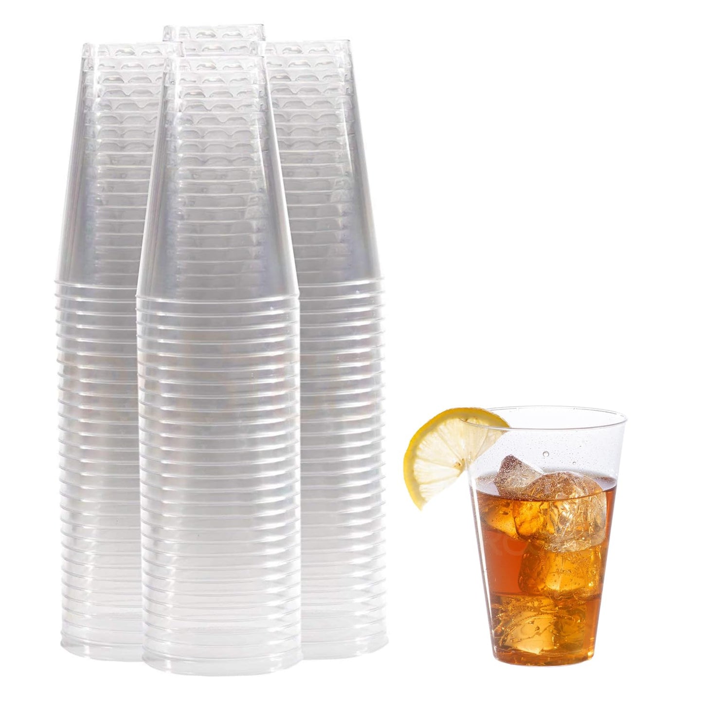 Clear Plastic Cups - 14 oz 100 Pack Hard Disposable Wine Tumblers - Cocktail Glasses - Party Drinkware Bulk Wedding Tumblers - Disposable Wine Glasses Wedding