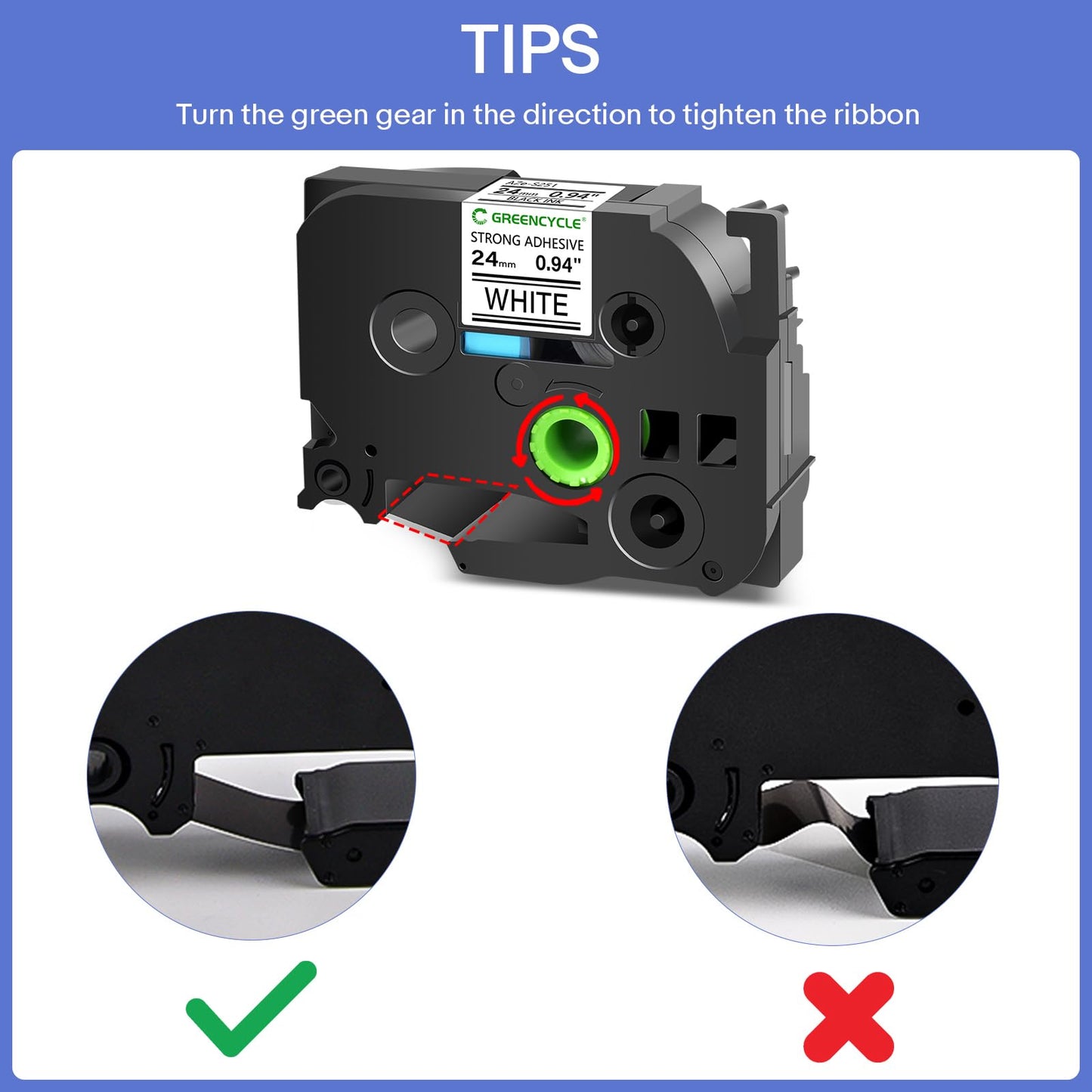 GREENCYCLE 10PK Extra Strength Adhesive Black on White Label Tape Compatible For Brother TZE-S251 TZ-S251 TZeS251 ,1/0.94Inch , PT-2730 Labeling Maker (10PK S251)
