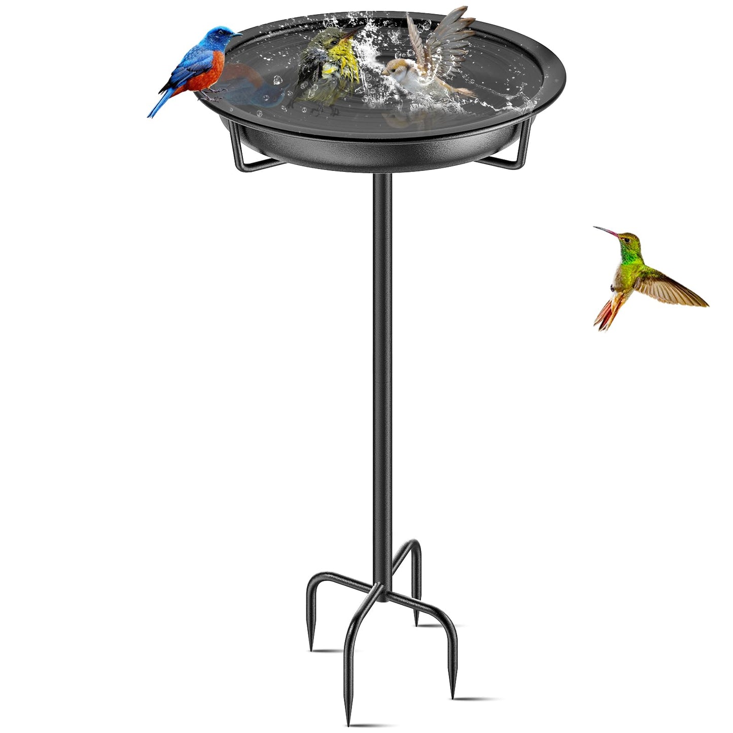 Metal Bird Bath for Outside Garden Birdbath Bowl, 36.2" Height Freestanding Bird Feeders for Outdoors with 4 Prongs Base Stake, Standing Birdfeeders for Yard Lawn Decor (Black)