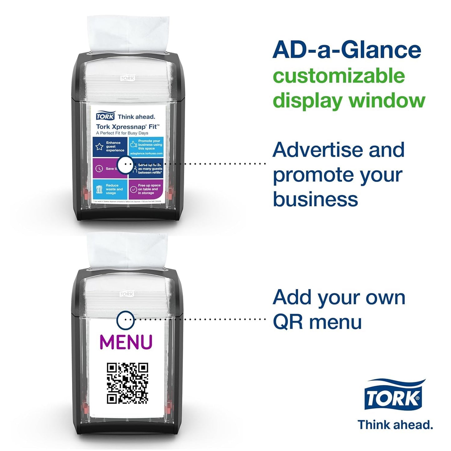 Tork Xpressnap Fit Napkin Dispenser Compact Design, One-at-a-Time Dispensing, Black, N14 System Compatible 2 x 100 White Napkins (800723)