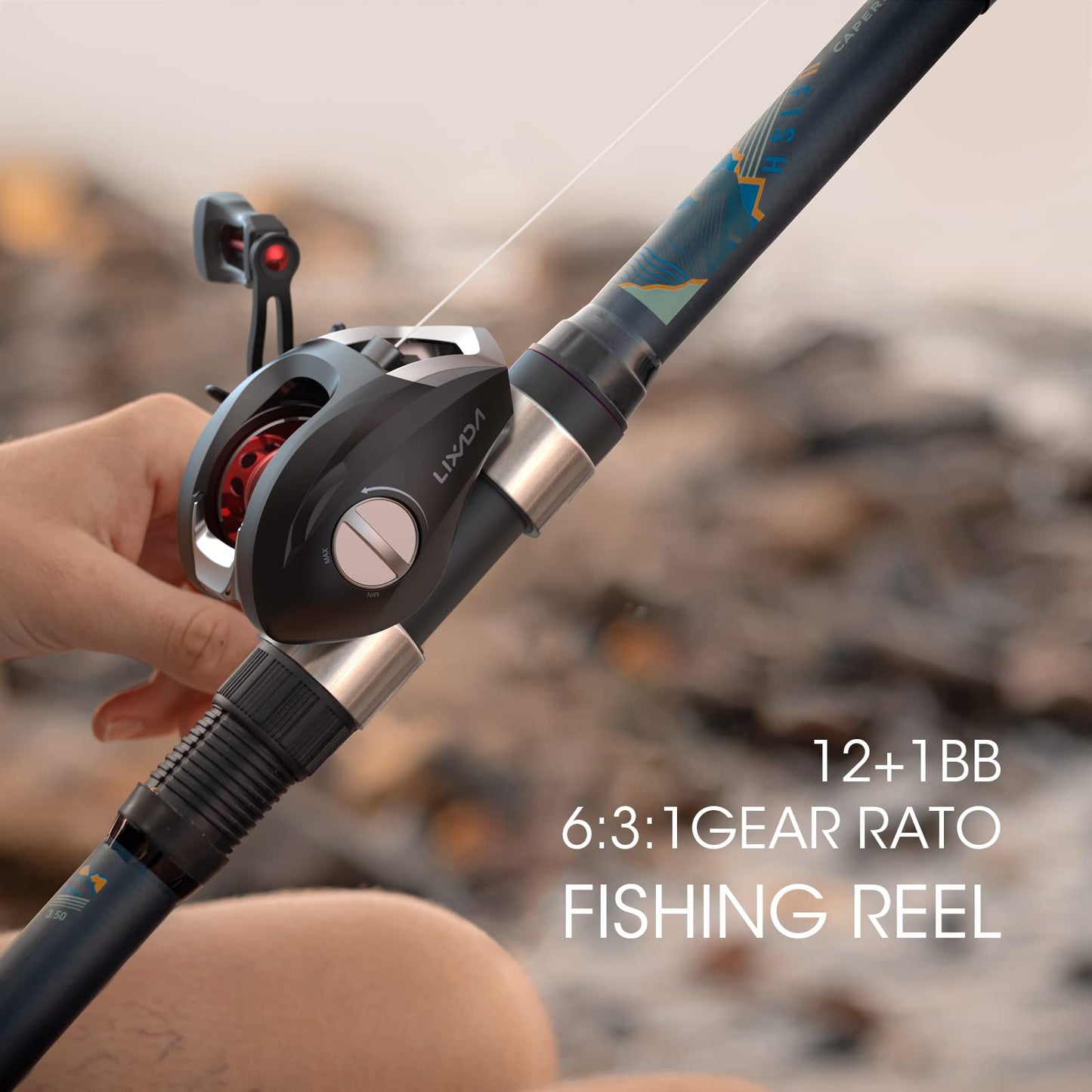 Lixada Baitcaster Fishing Reel Compact Baitcaster Reel Smooth Fishing Reel with 27.6LB Carbon Fiber Drag 12+1Ball Bearings 6.3:1 Gear Ratio High Speed for Saltwater Freshwater Fishing